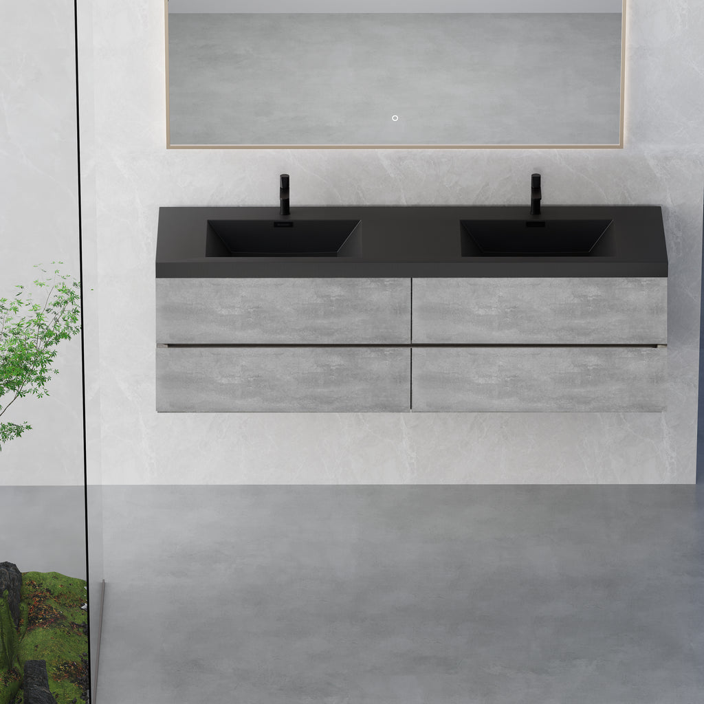 72-Inch Floating Vanity Bathroom 2 Sinks Cabinet Wall Mount