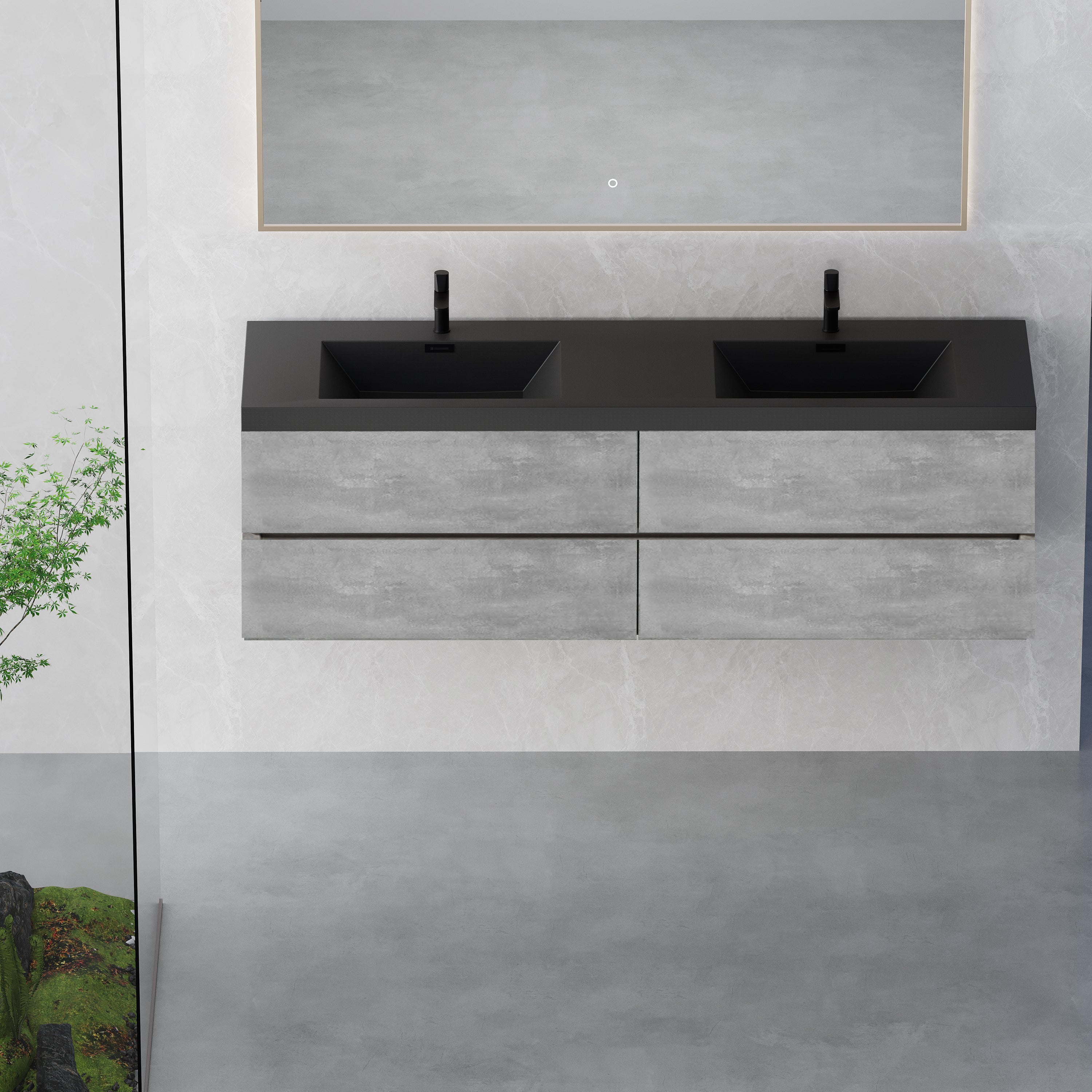 72-Inch Floating Vanity Bathroom 2 Sinks Cabinet Wall Mount