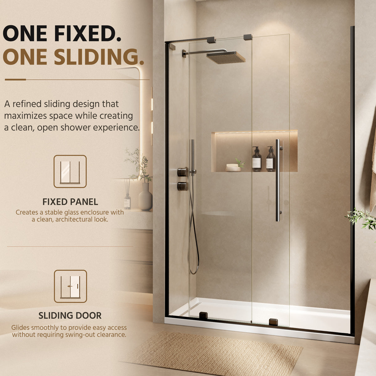 48" Frameless Sliding Shower Door Open-Top Design