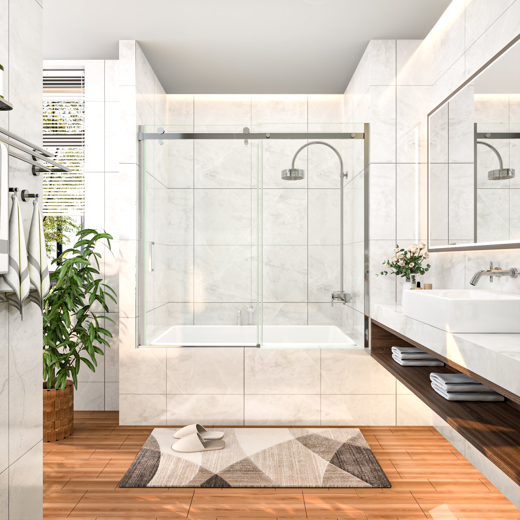 56-60" W x 58" H Frameless Chrome Shower Door for Bathtub