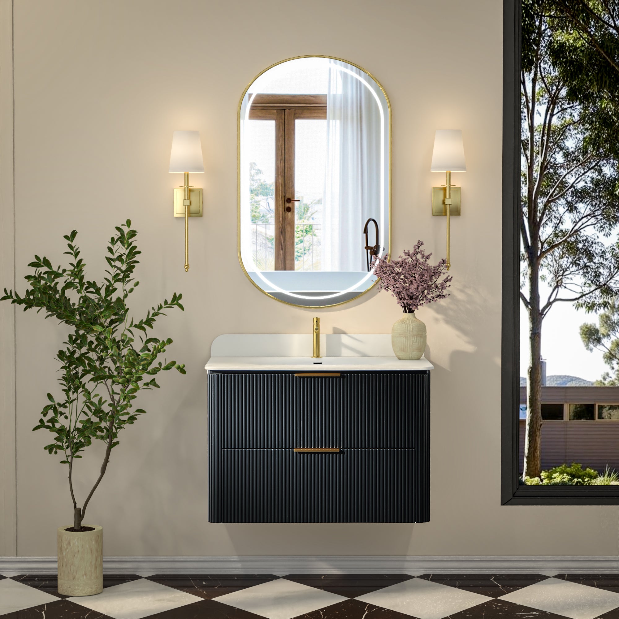 30-Inch Black Floating Bathroom Vanity with Sink