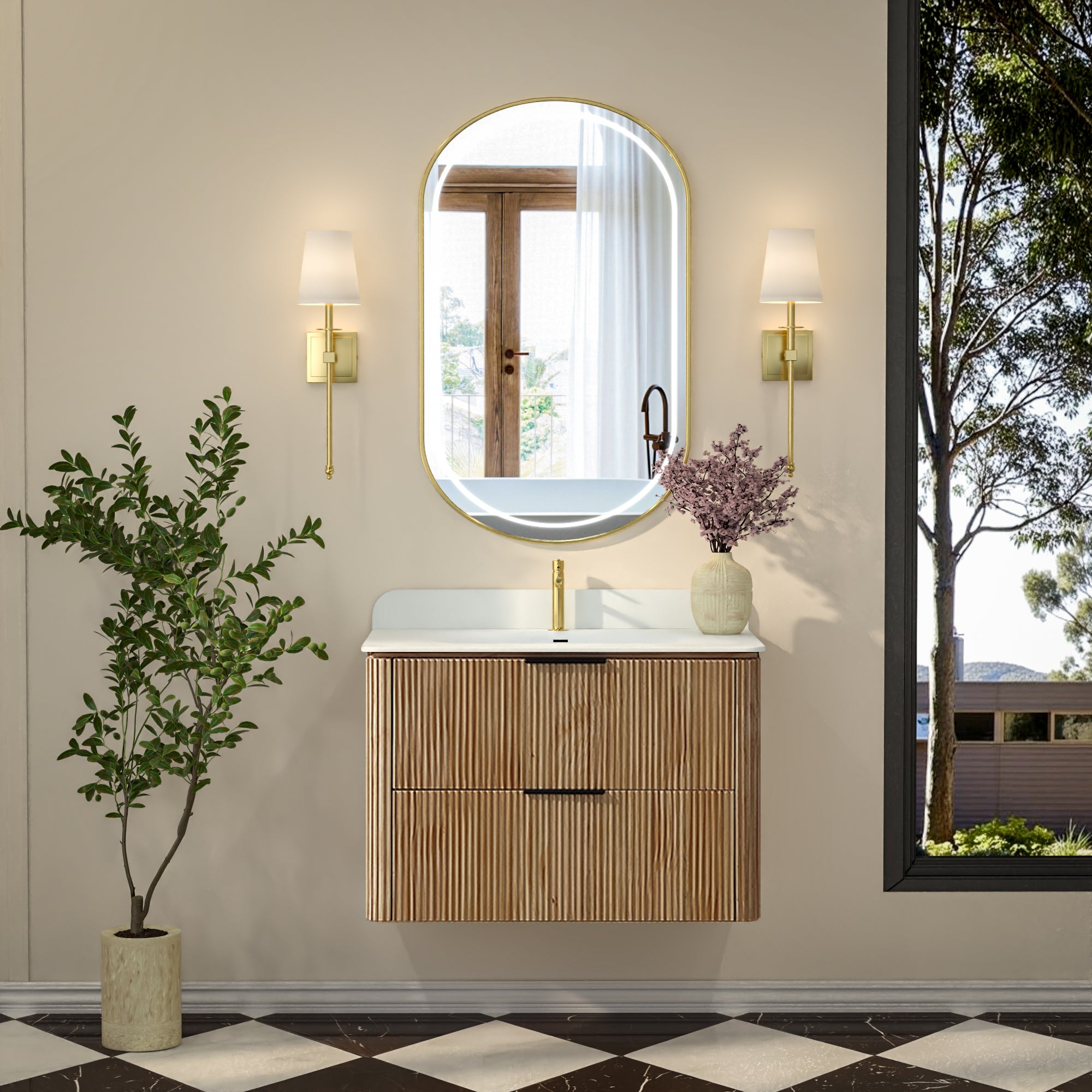 Mid-Century Modern Floating Bathroom Vanity with Sink