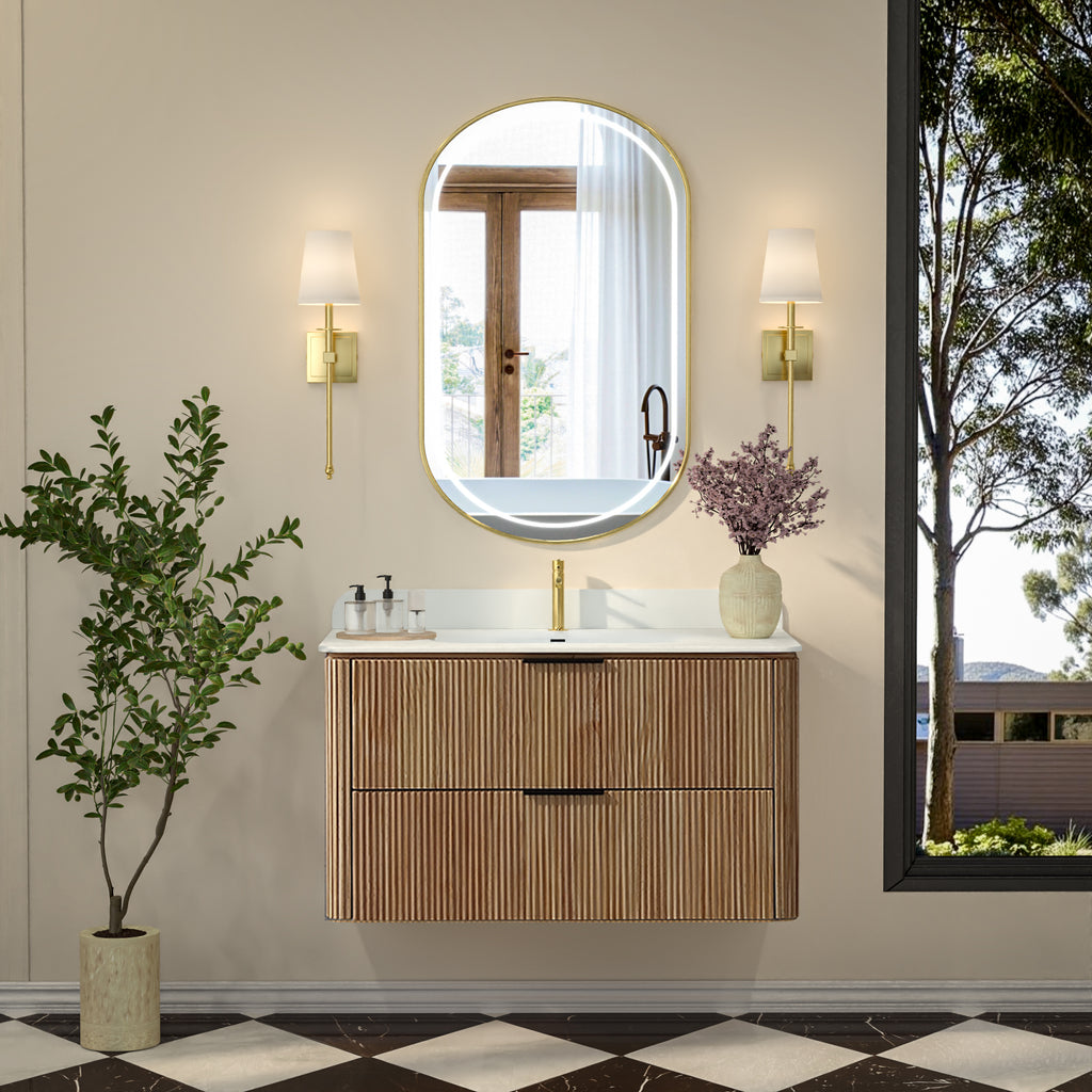 36-Inch Oak Floating Bathroom Vanity with Sink