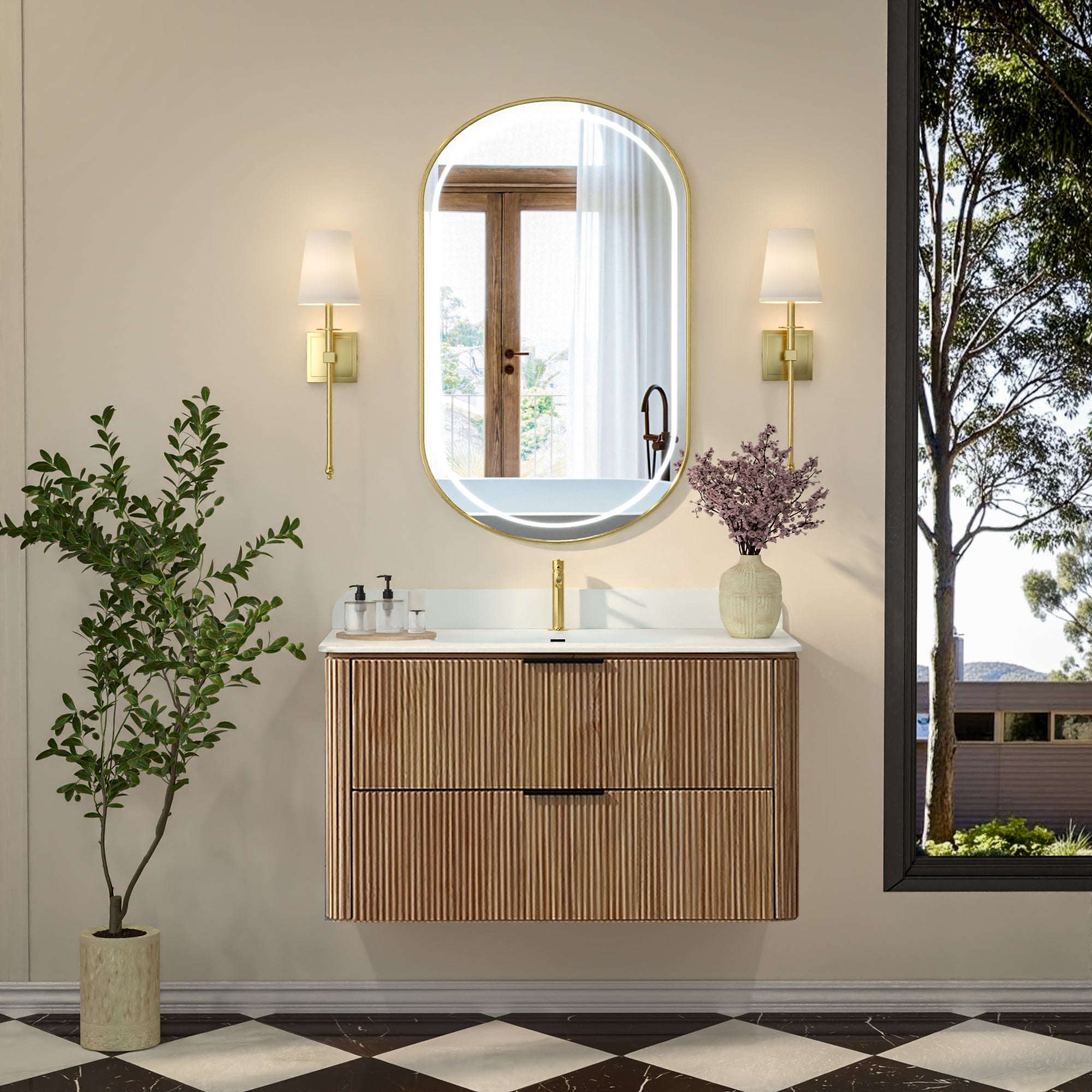 36-Inch Oak Floating Bathroom Vanity with Sink