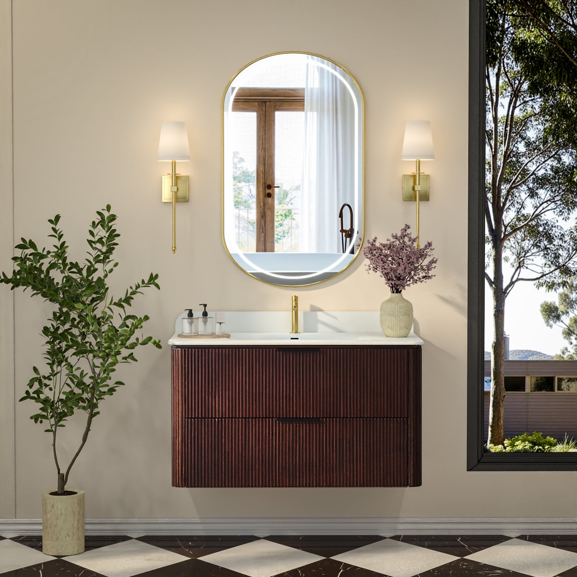 36-Inch Walnut Floating Bathroom Vanity with Sink