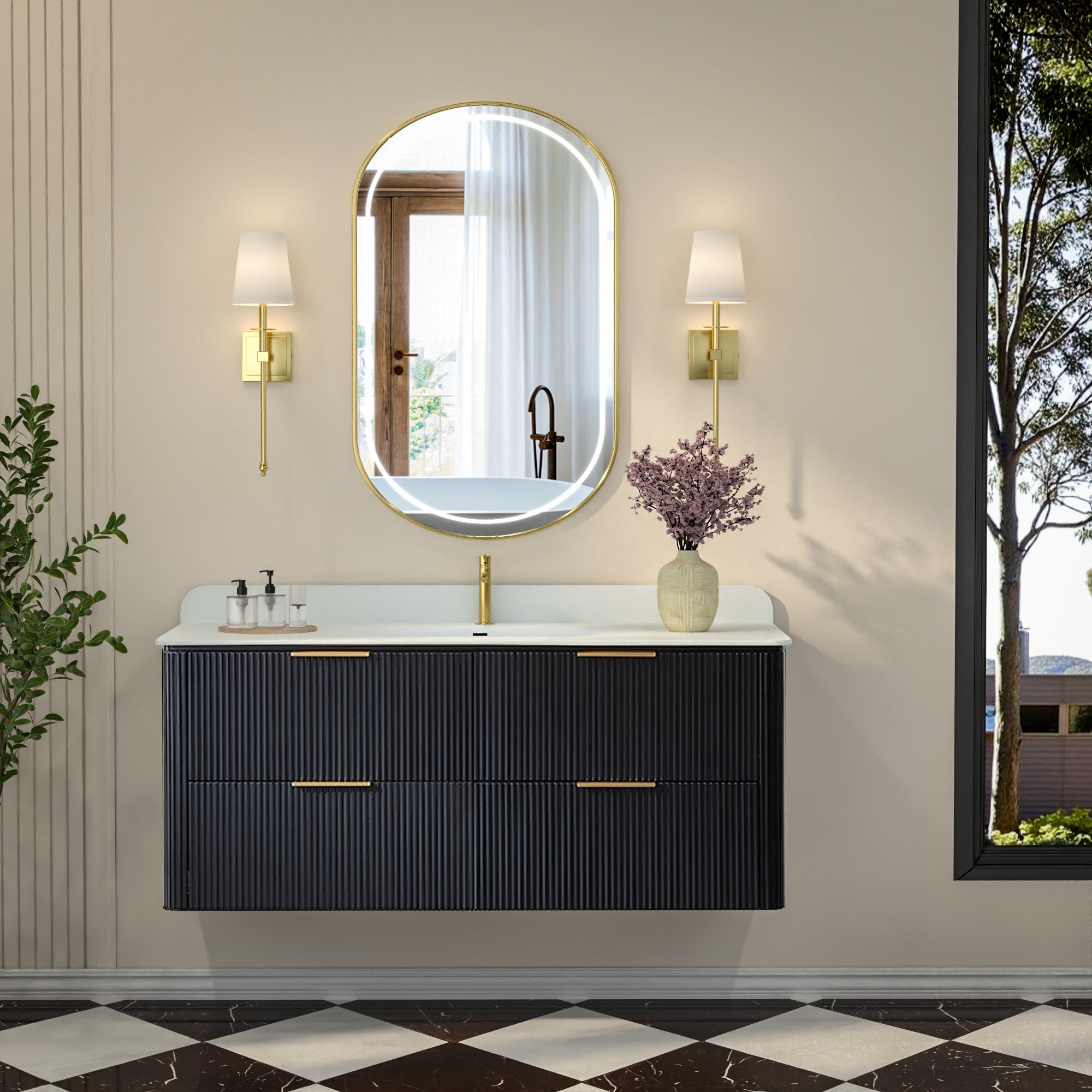48-Inch Black Floating Bathroom Vanity with Sink