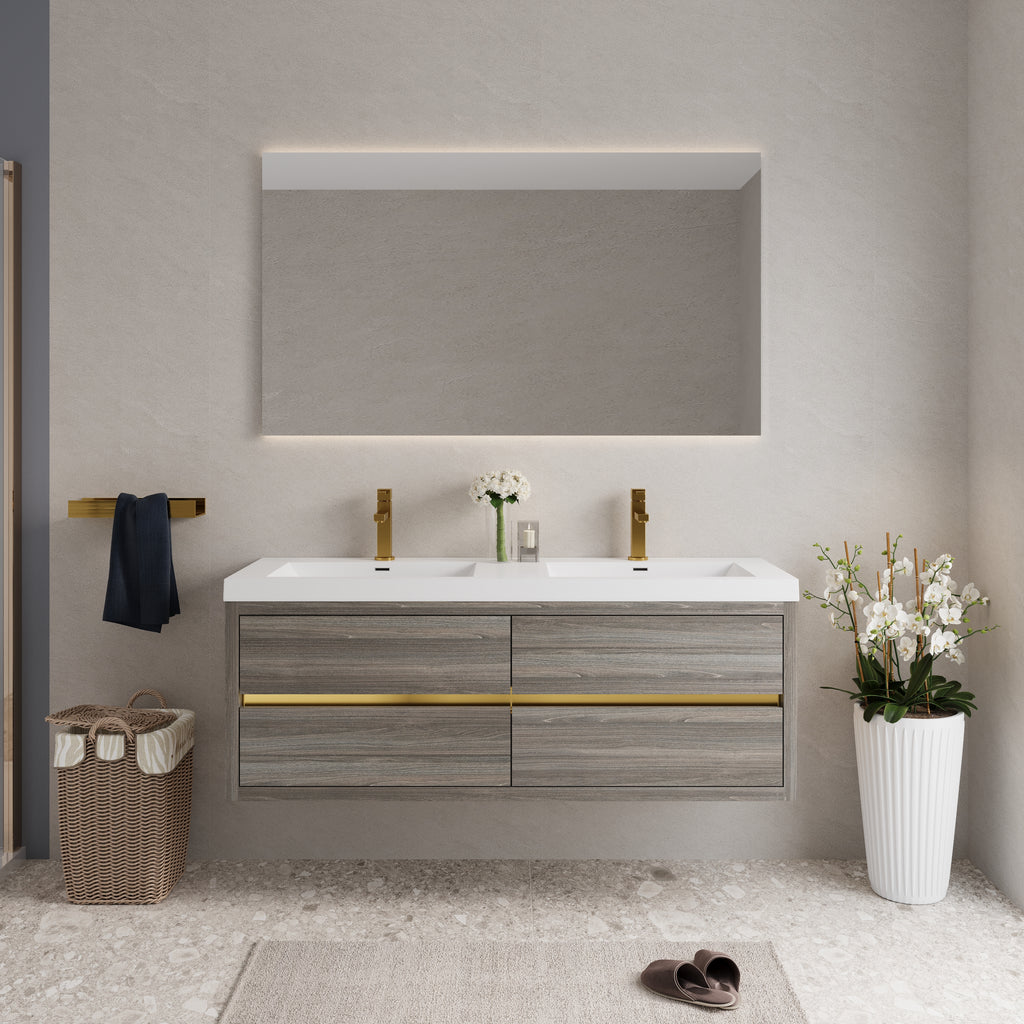 60 Inch Gray Floating Bathroom Vanity with Double Sinks