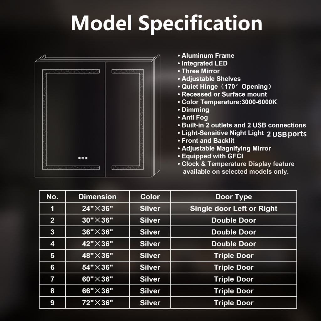 24x36 LED Medicine Cabinet Right Opening