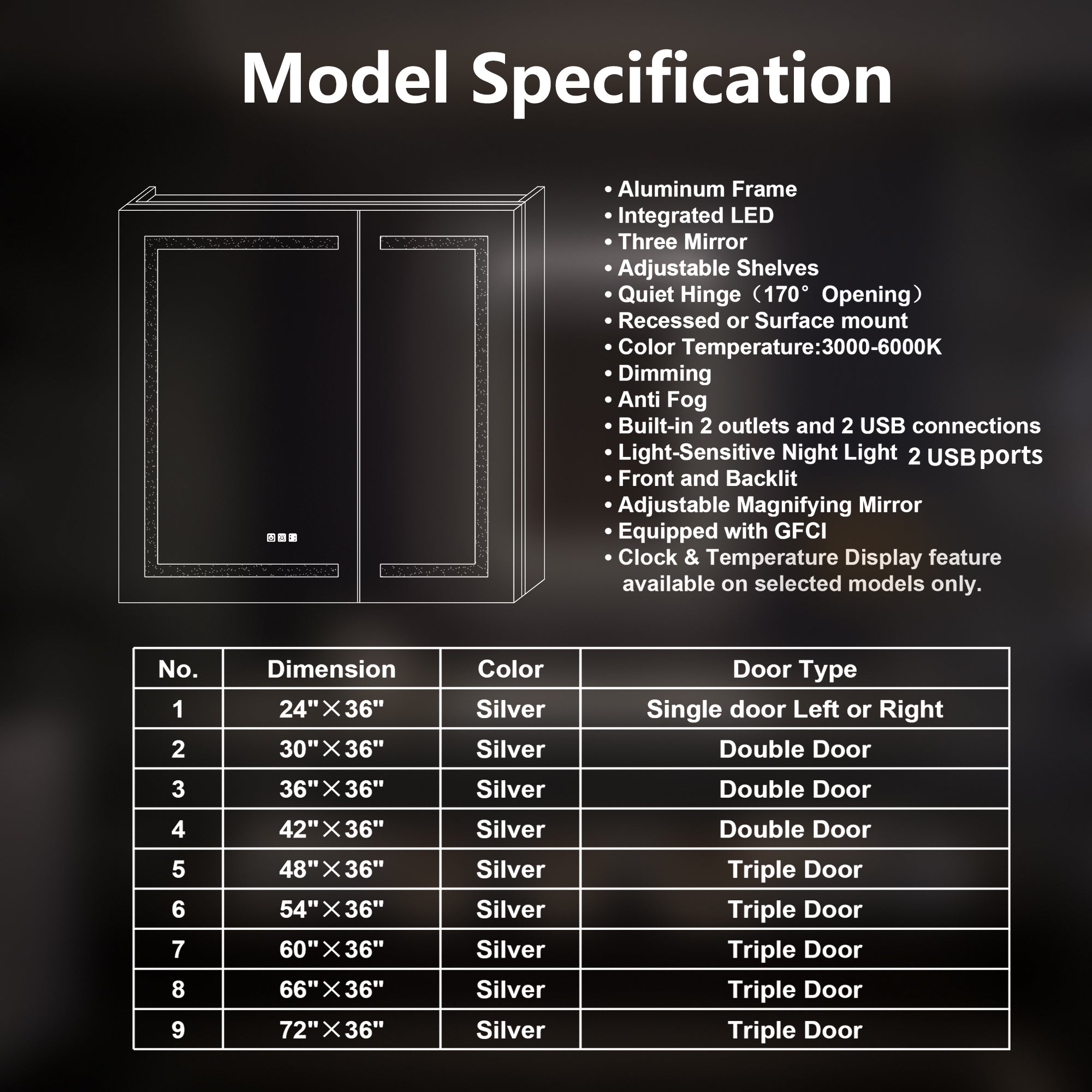 24x36 LED Medicine Cabinet Right Opening