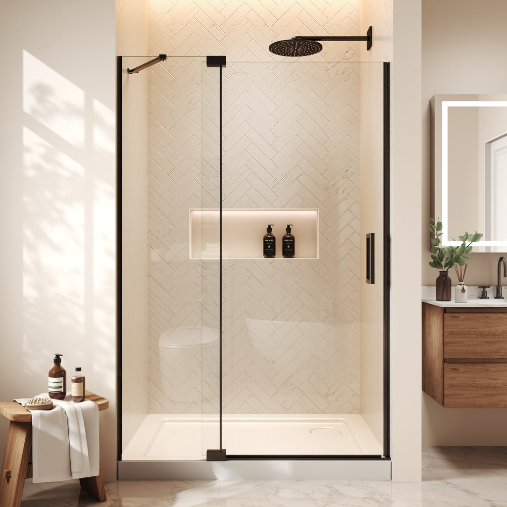 48"Wx70"H Frameless Pivot Shower Door, Matte Black