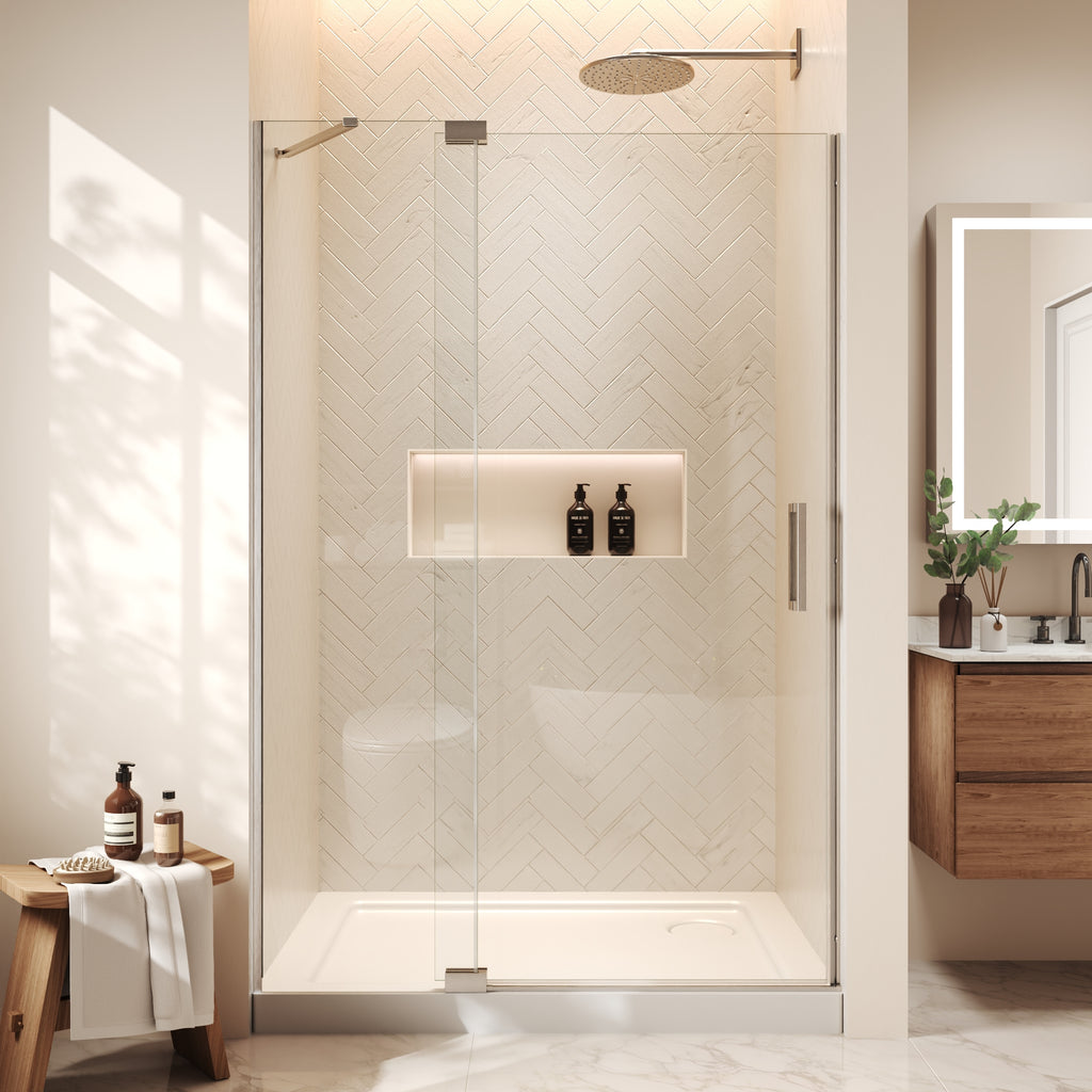 48"Wx70"H Frameless Pivot Shower Door, Brushed Nickel