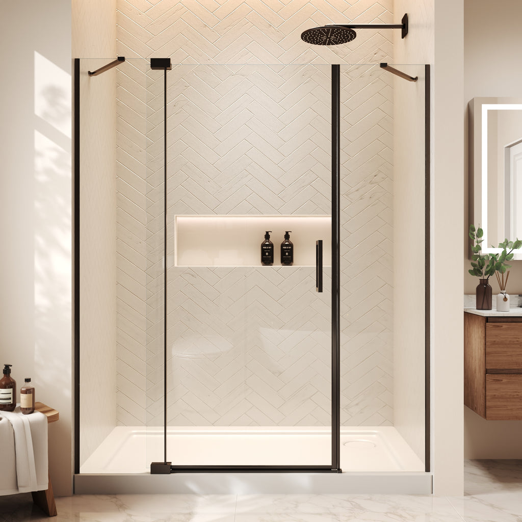 60"Wx70"H Frameless Pivot Shower Door, Matte Black
