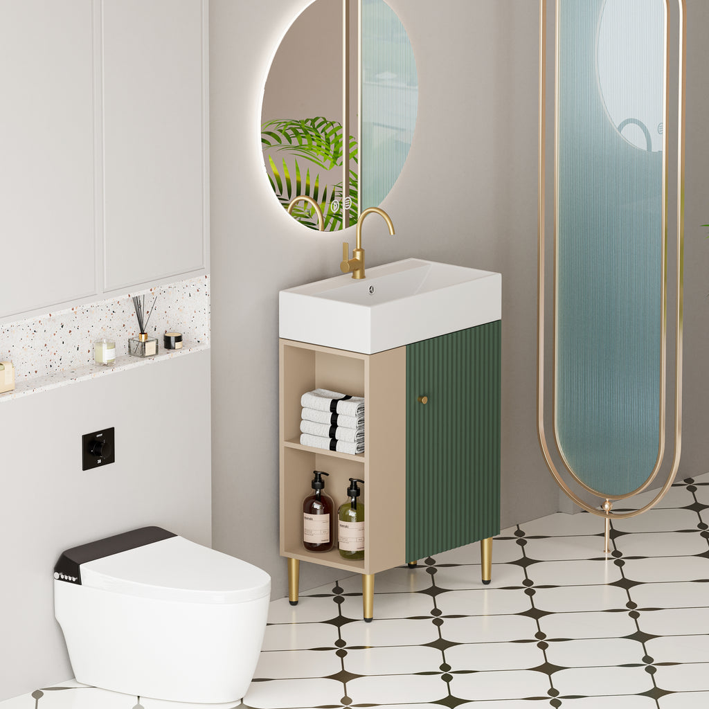 21.6" Green Small Freestanding Vanity with Sink-RIght Handed Open