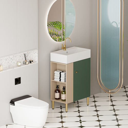 21.6" Green Small Freestanding Vanity with Sink-RIght Handed Open