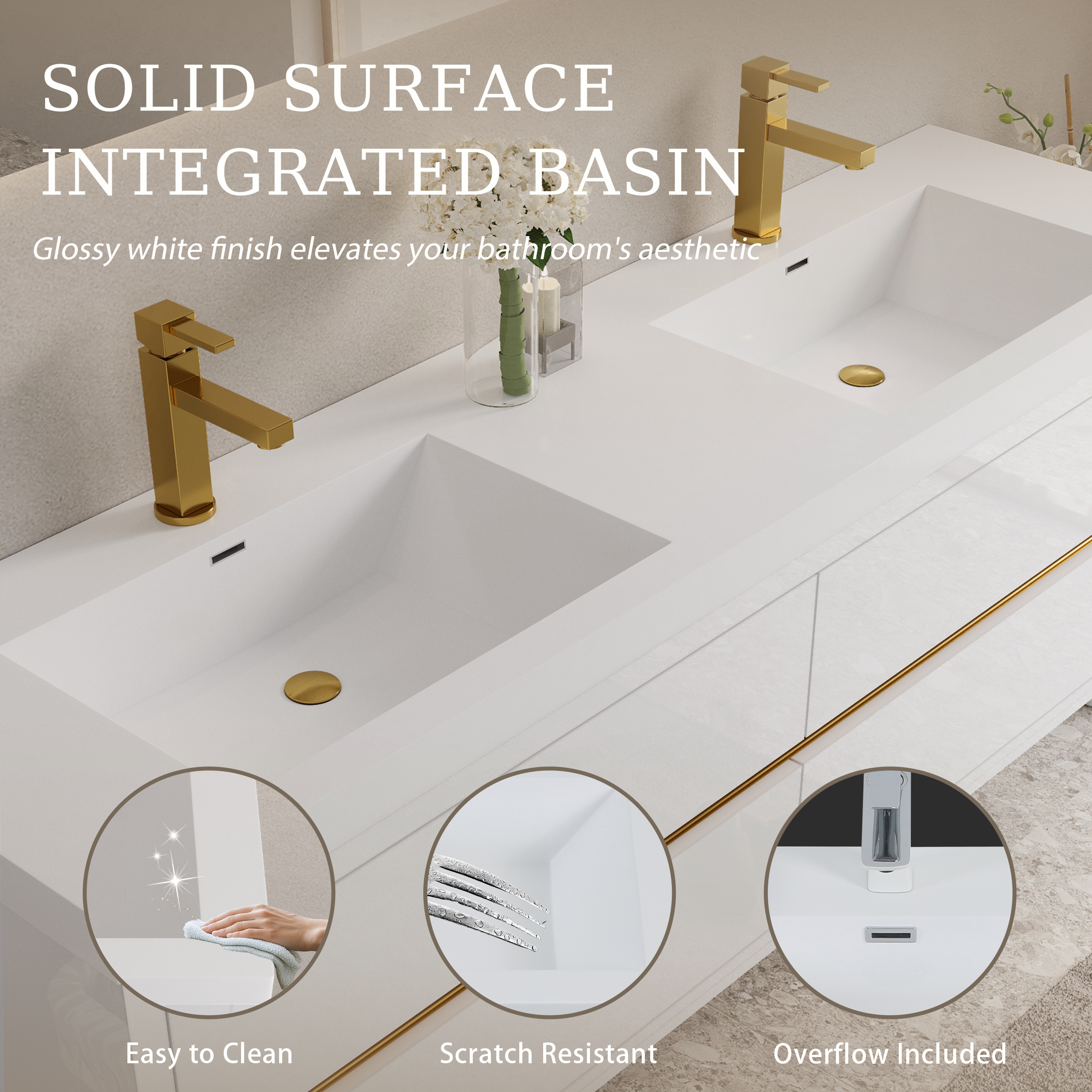 72 Inch White Floating Vanity with Double Sinks