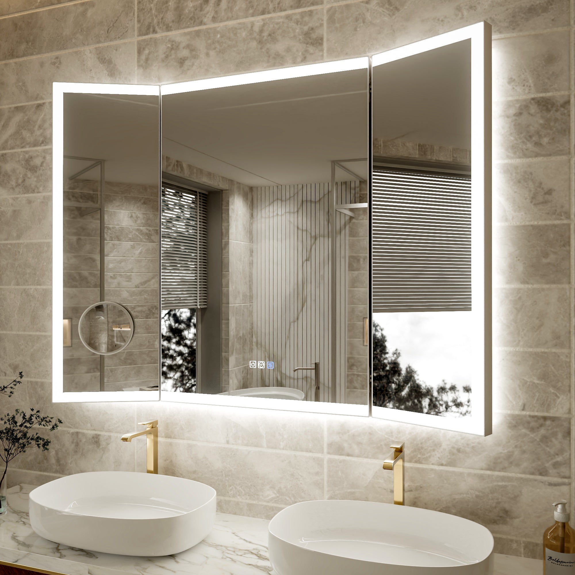 3-Panel Foldable Bathroom LED Mirror with Magnifier