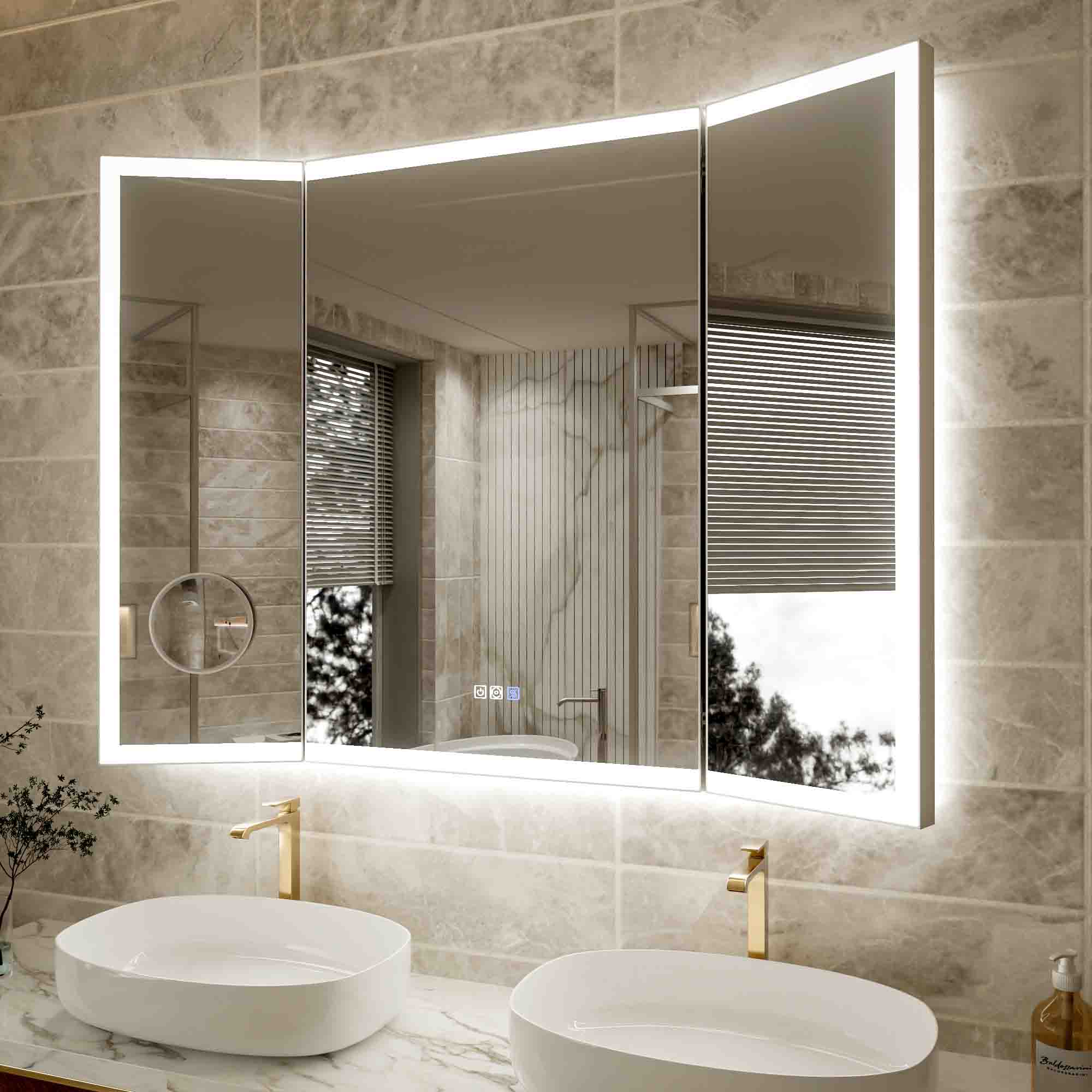 3-Panel Foldable Bathroom LED Mirror with Magnifier