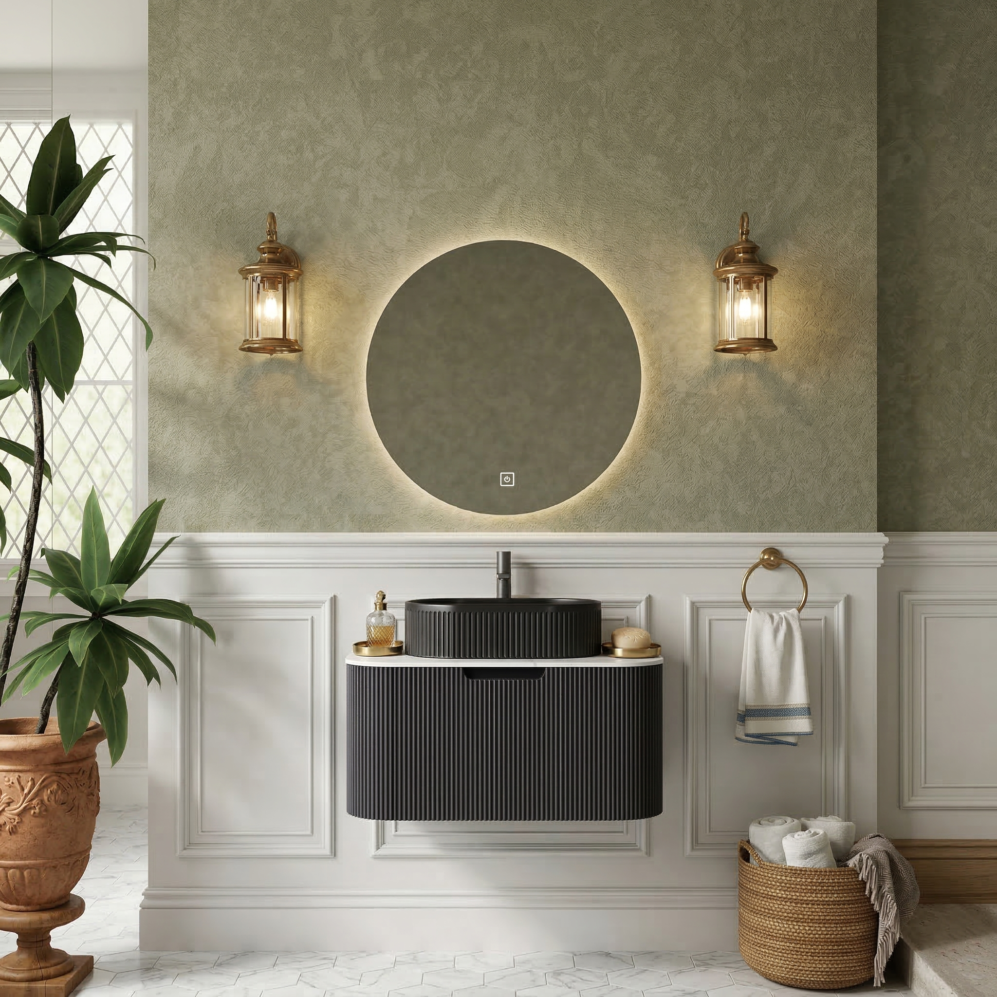 Floating Bathroom Vanity with Black Ceramic Vessel Basin