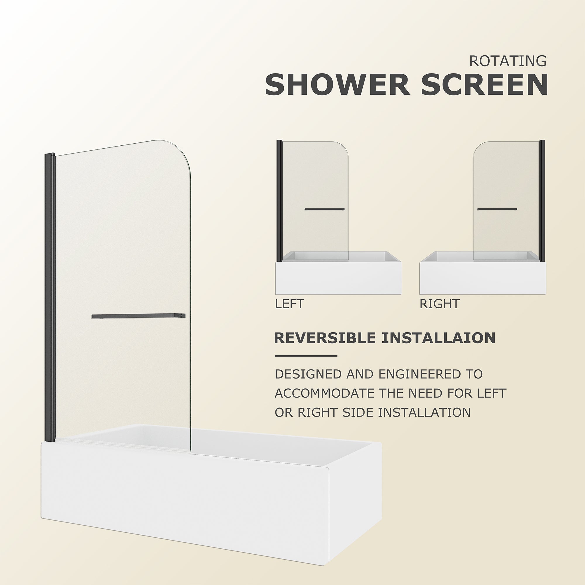 31-32" W x 55" H Frameless 180° Pivot Shower Door for Bathtub