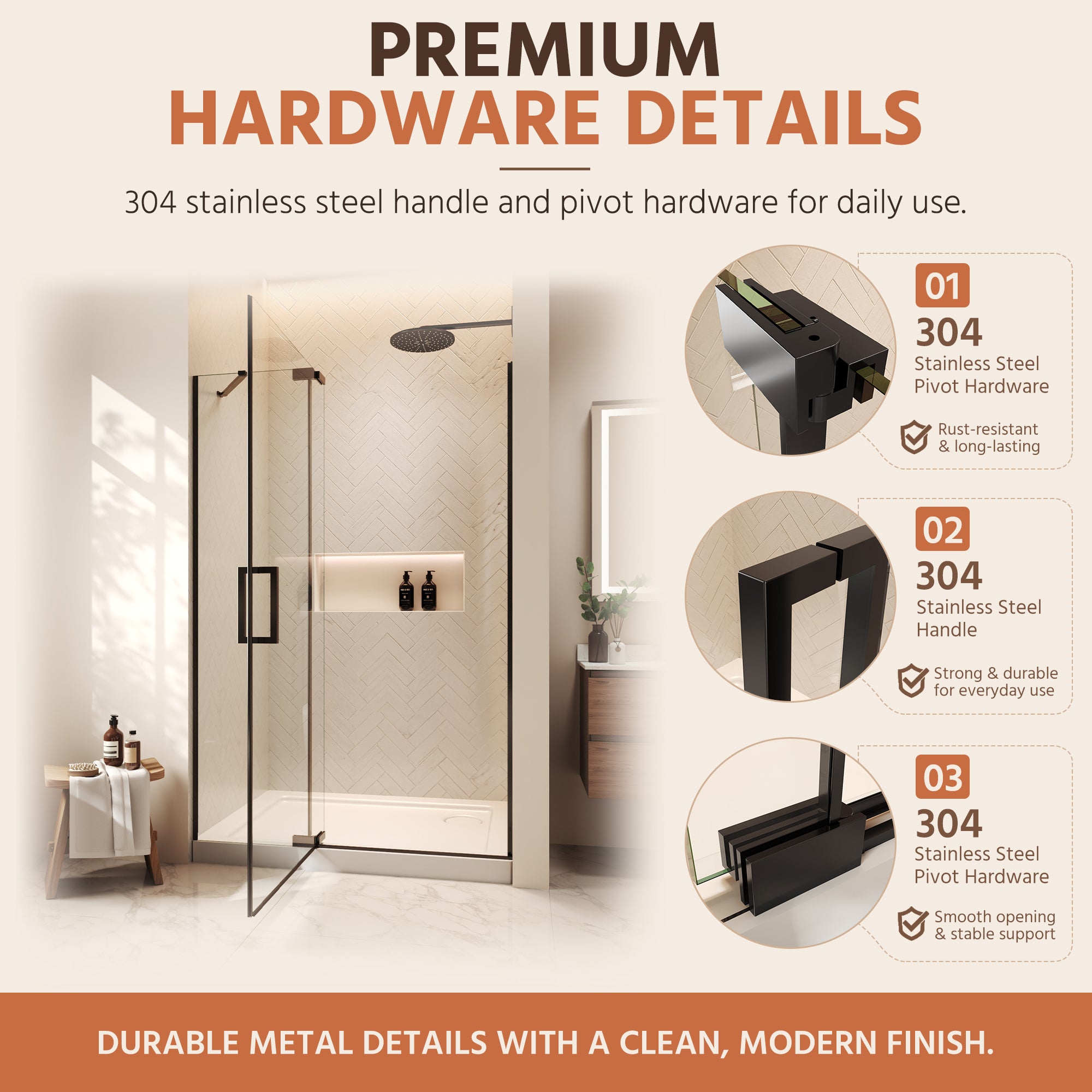 48"Wx70"H Frameless Pivot Shower Door, Matte Black