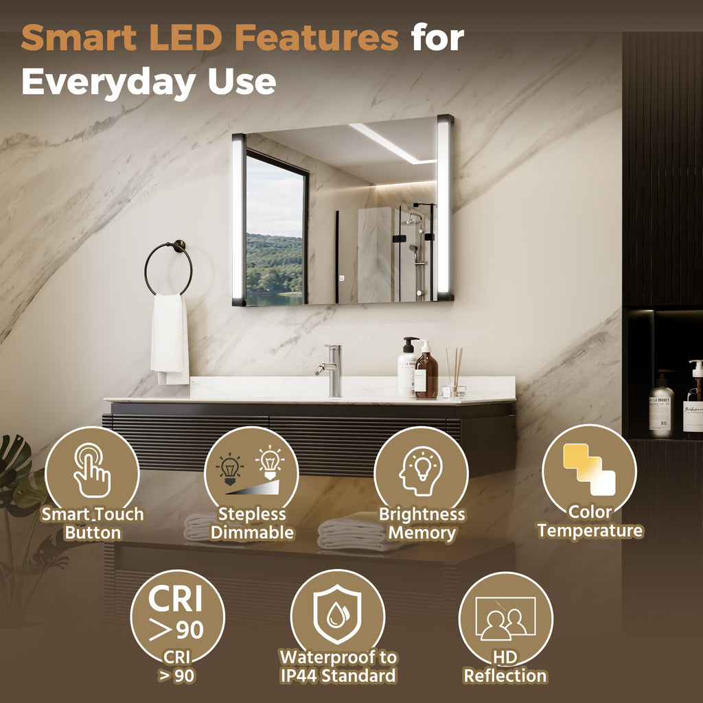 32"Wx24"H LED Vanity Mirror, 270° Rotatable LED Arms