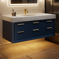 48" Floating Bathroom Vanity with Sink & Lights, Blue Wall Mount Vanity Cabinet