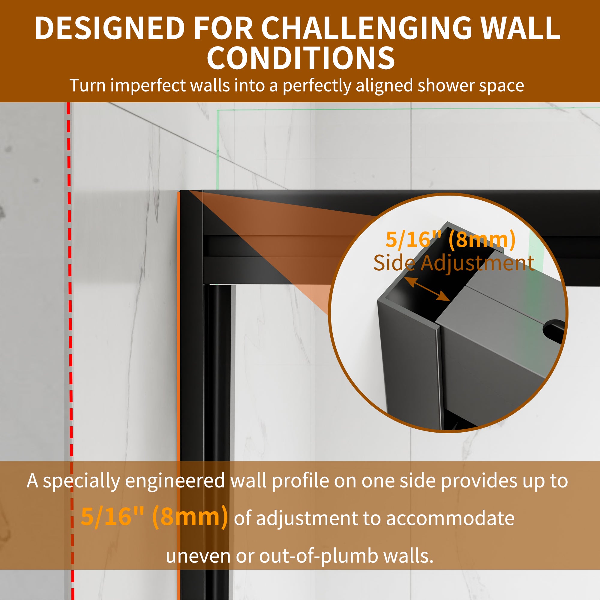 56-60"W x 76"H Glass Shower Doors for Walk in Shower