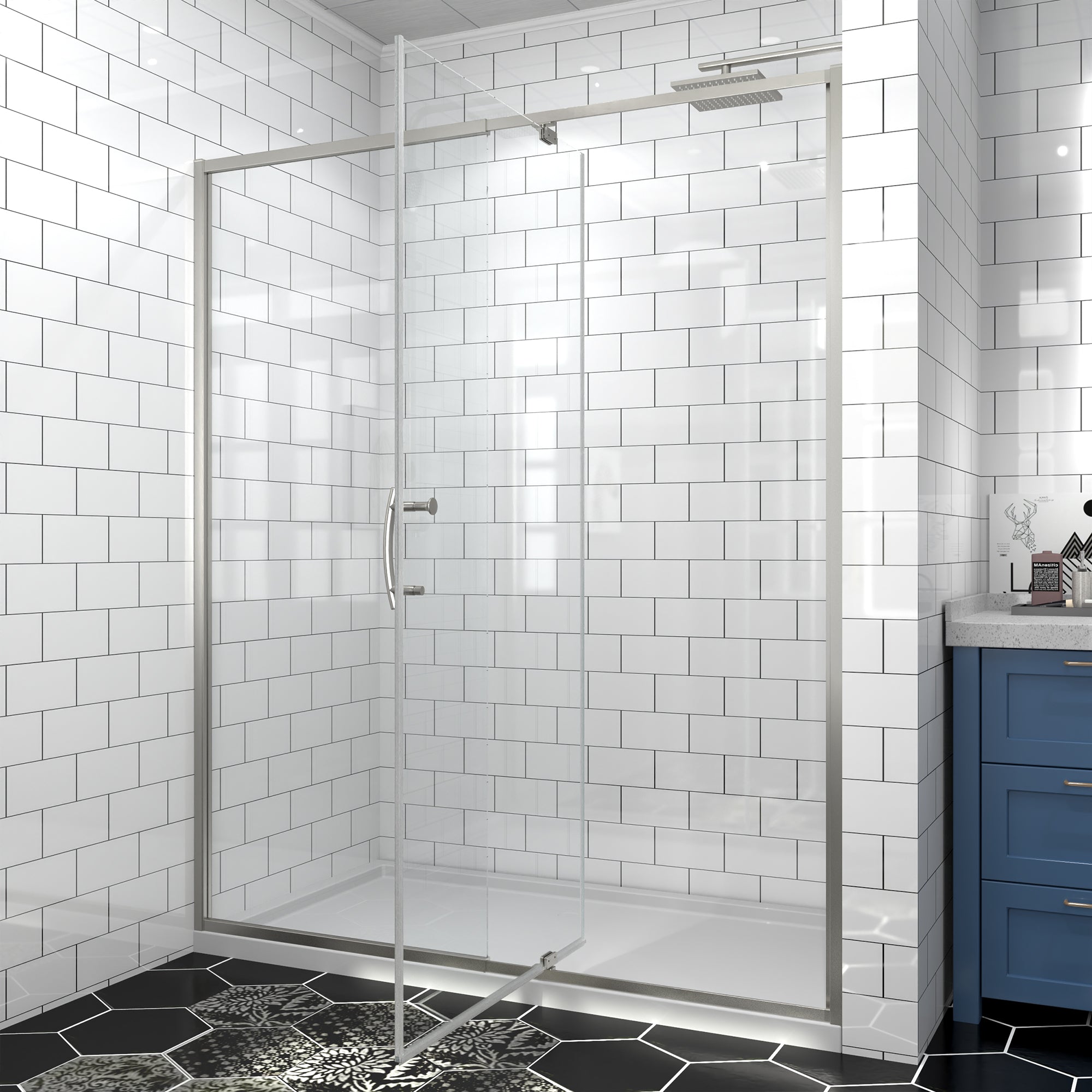 56–60" W x 71" H Brushed Nickel Pivot Shower Door, 1/4"SGCC Tempered Glass