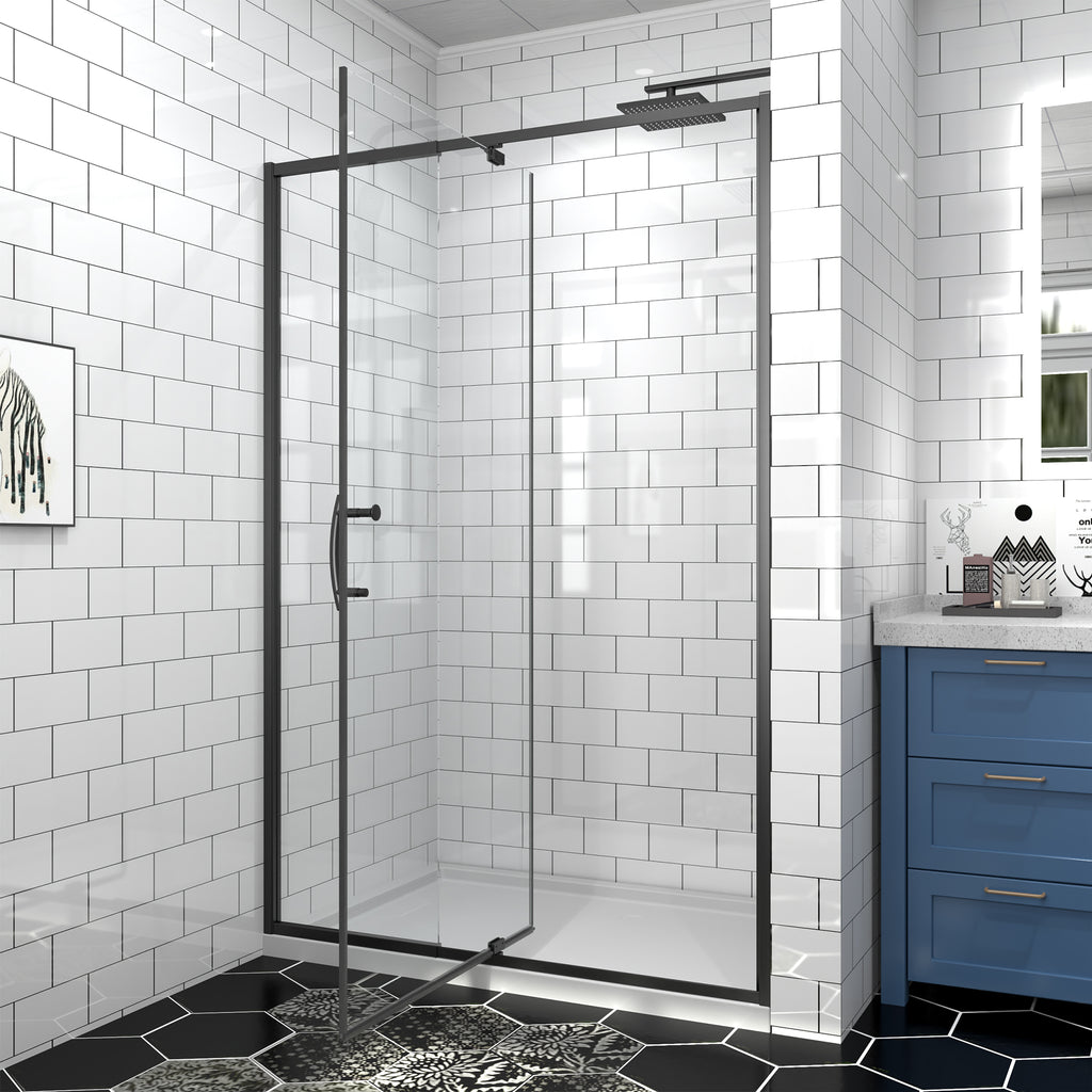 44-48" W x 71" H Matte Black Pivot Shower Door, 1/4"SGCC Tempered Glass