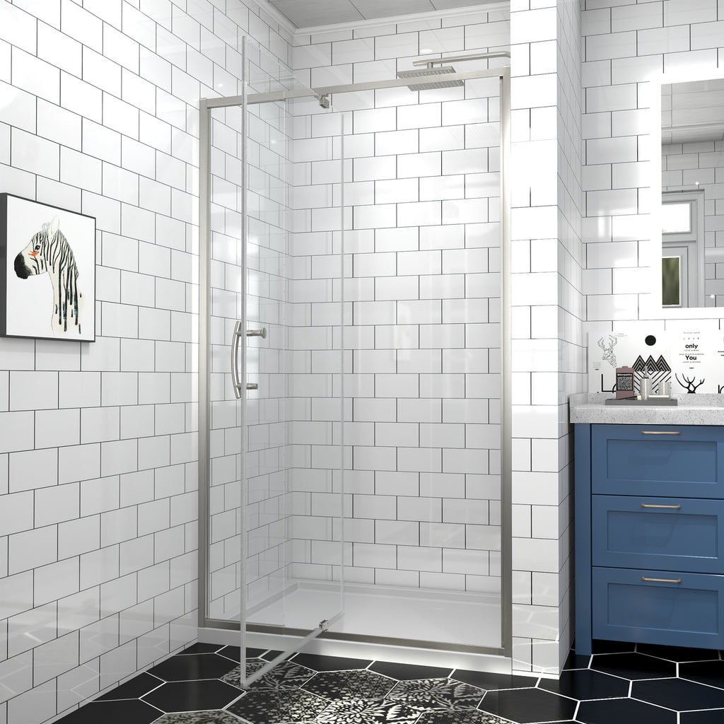 38-42" W x 71" H Brushed Nickel Pivot Shower Door, 1/4"SGCC Tempered Glass