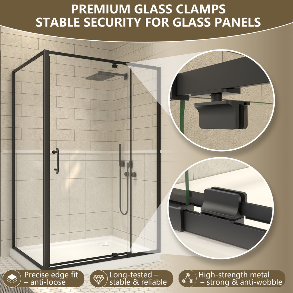 48"Wx35“Dx71”H Matte Black Semi-Frameless Shower Enclosure,1/4" Tempered Glass