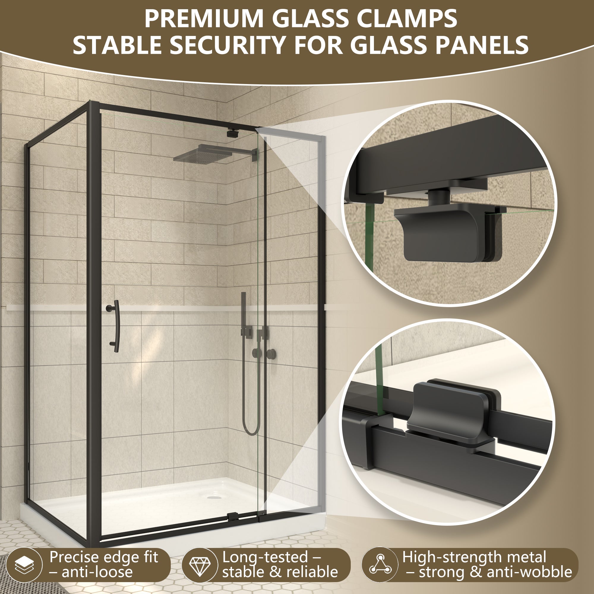 48"Wx35“Dx71”H Matte Black Semi-Frameless Shower Enclosure,1/4" Tempered Glass