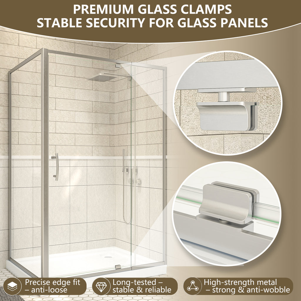 48"Wx35”Dx71“H Brushed Nickel Semi-Frameless Shower Enclosure,1/4" Tempered Glass