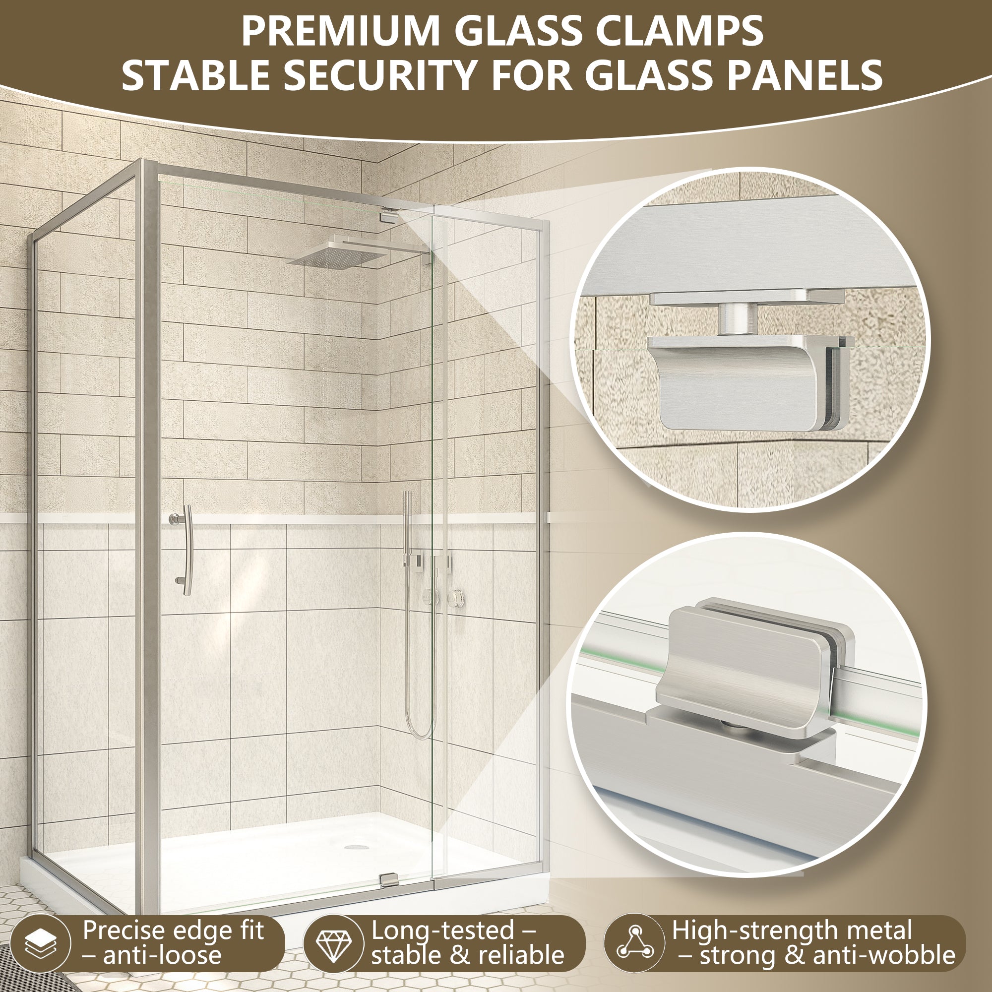 48"Wx35”Dx71“H Brushed Nickel Semi-Frameless Shower Enclosure,1/4" Tempered Glass
