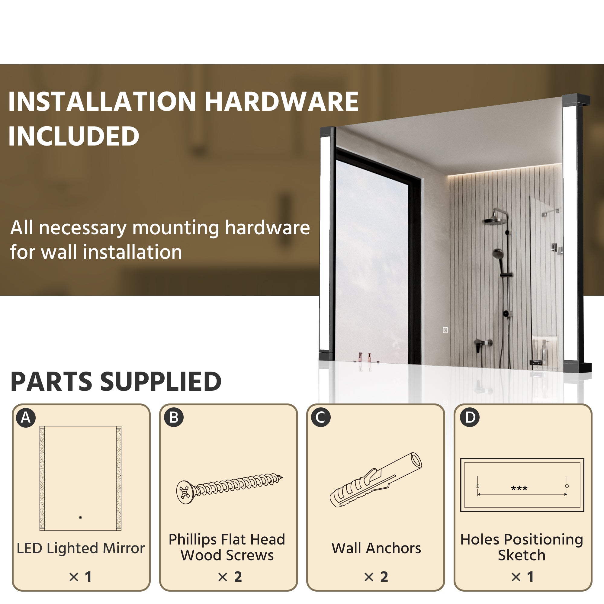32"Wx24"H LED Vanity Mirror, 270° Rotatable LED Arms