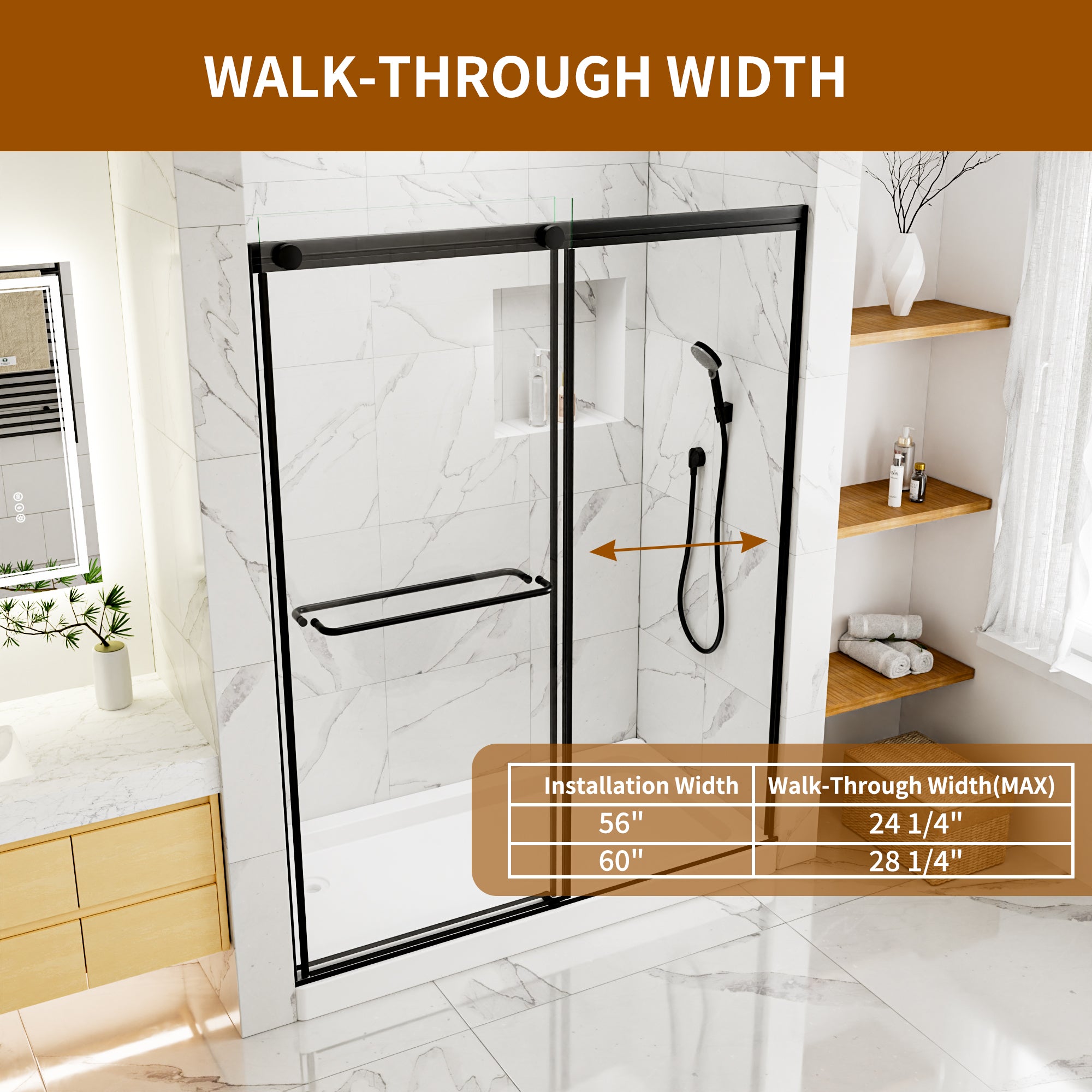 56-60"W x 76"H Glass Shower Doors for Walk in Shower