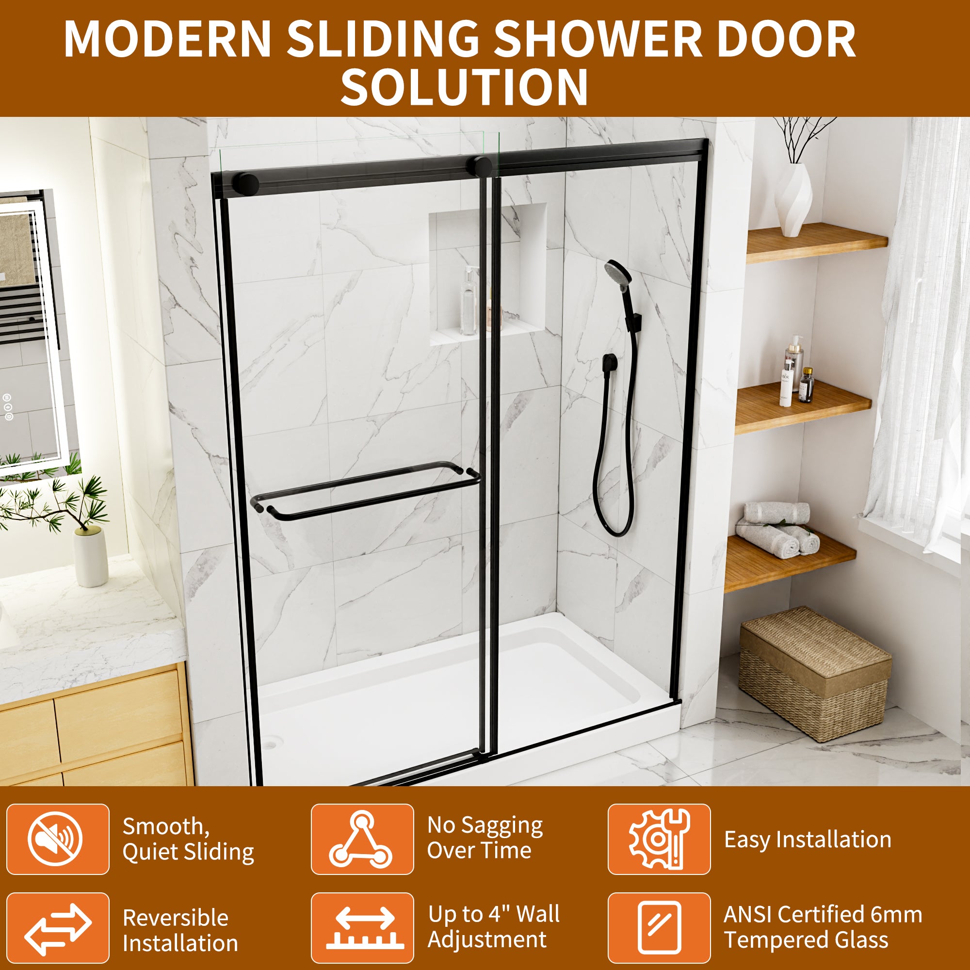 56-60"W x 76"H Glass Shower Doors for Walk in Shower