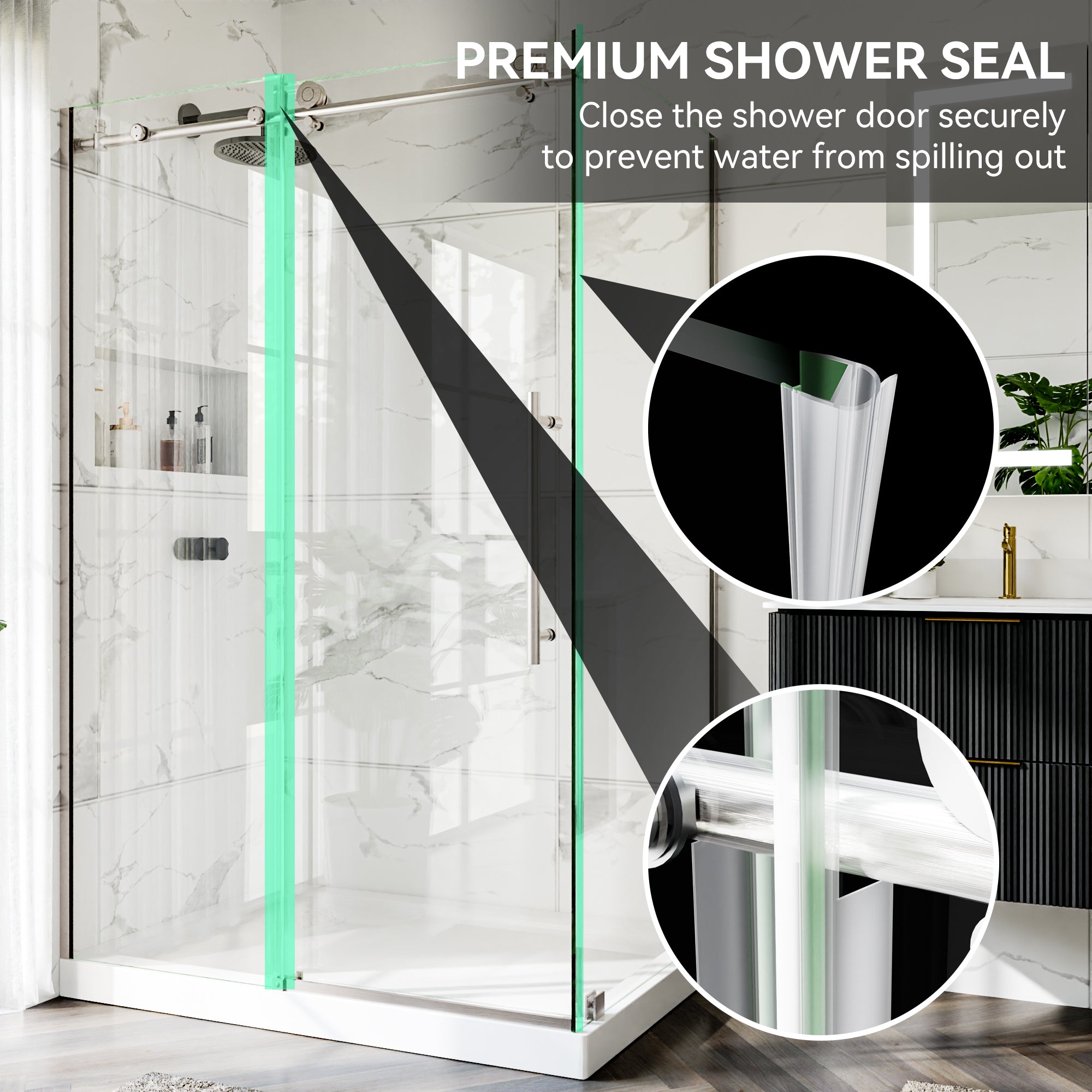 44-48"W x 32"D x 72"H Nickel Frameless Shower Enclosure