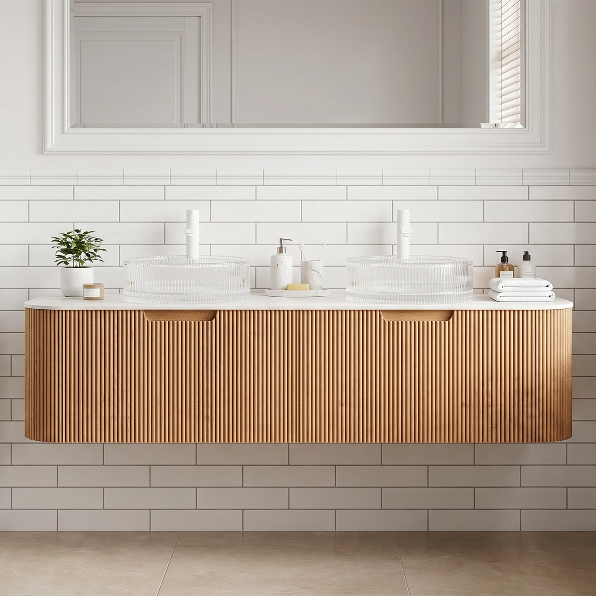 Floating Bathroom Vanity with Transparent Crystal Glass Basin
