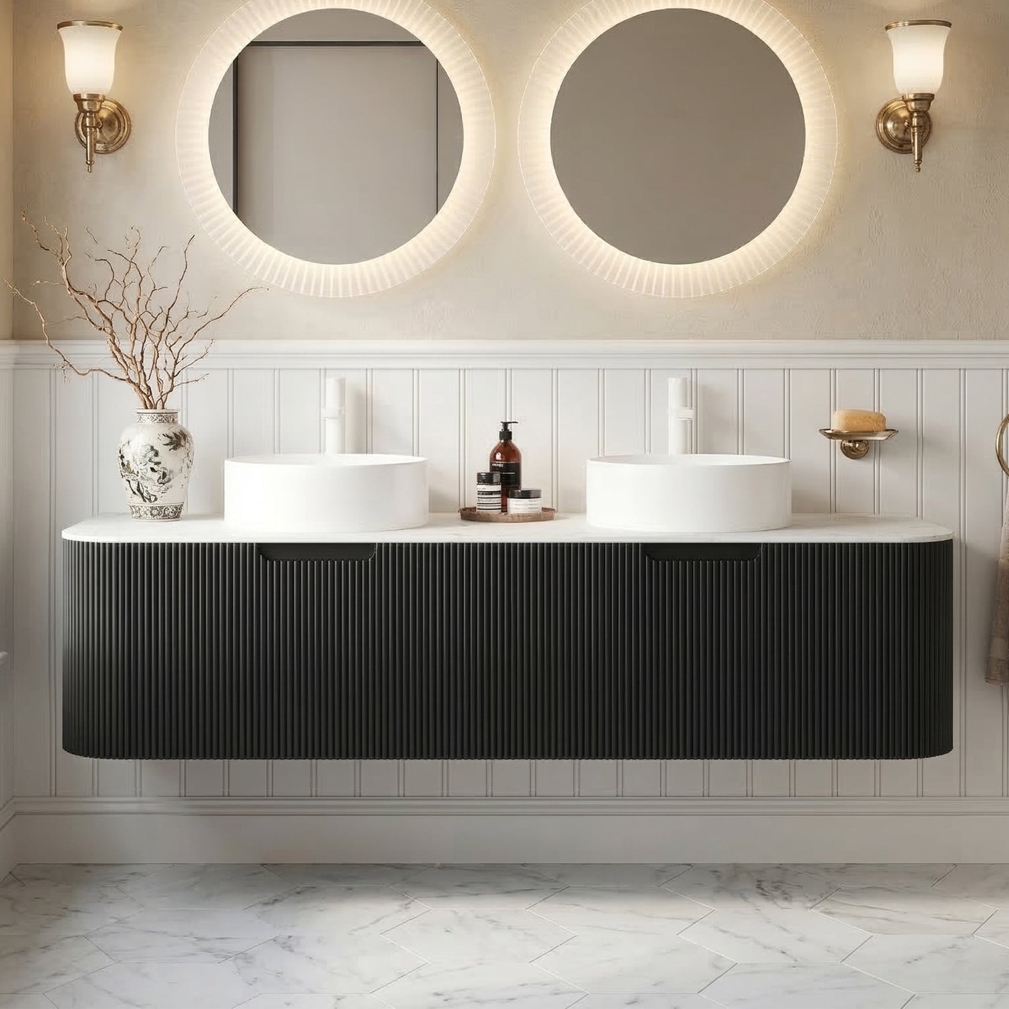 Floating Bathroom Vanity with White Round Ceramic Basin