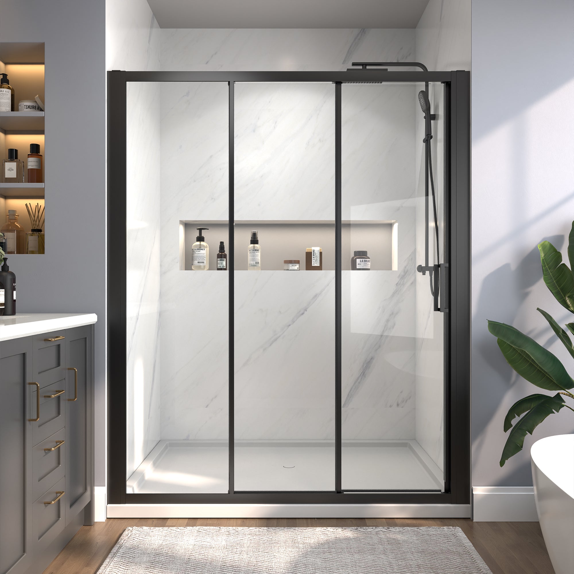 56-60"W x 70"H Trifold Sliding Shower Door Matte Black