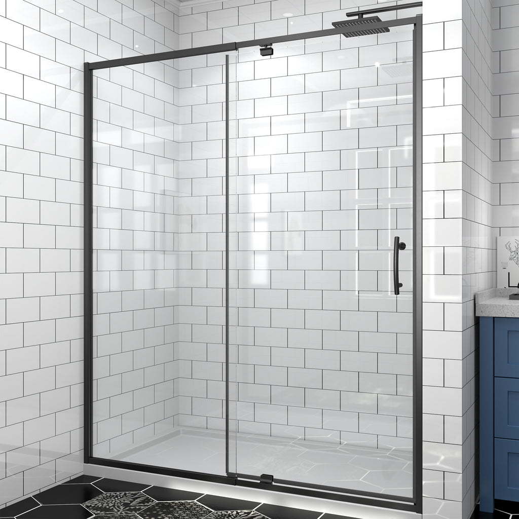 56–60" W x 71" H Matte Black Pivot Shower Door, 1/4"SGCC Tempered Glass