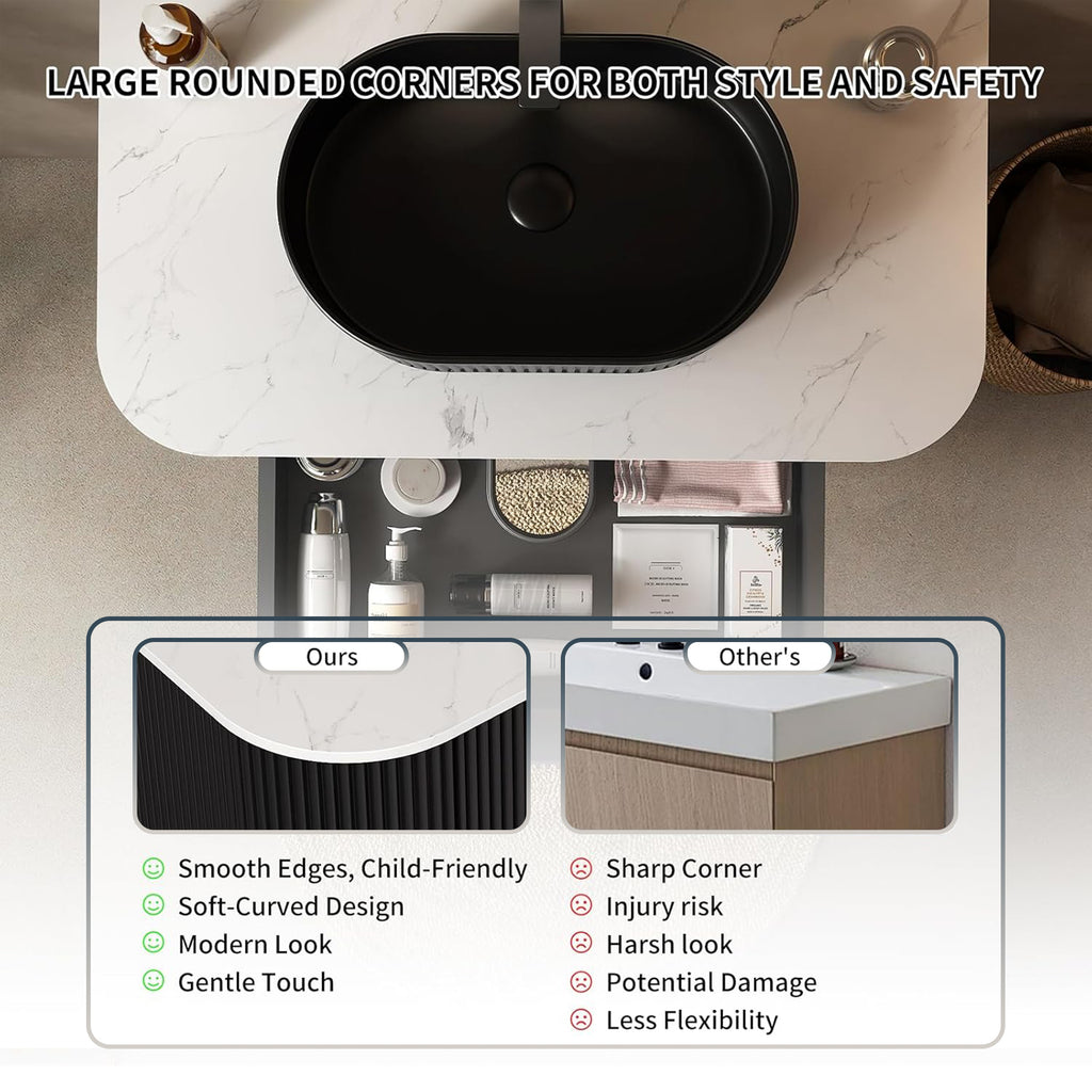 Floating Bathroom Vanity with Black Ceramic Vessel Basin