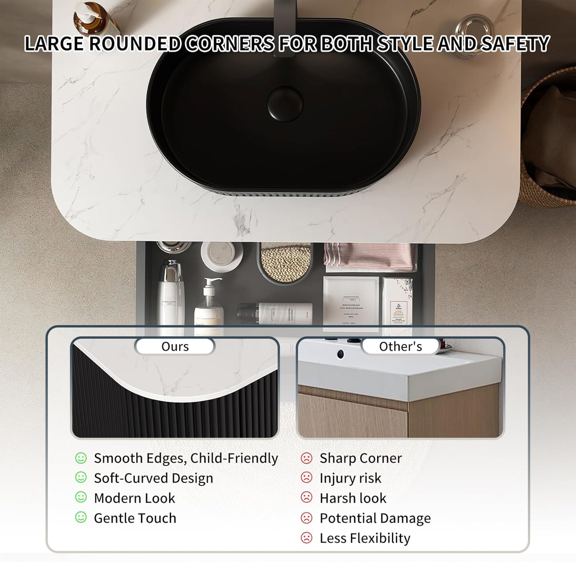 Floating Bathroom Vanity with Black Ceramic Vessel Basin