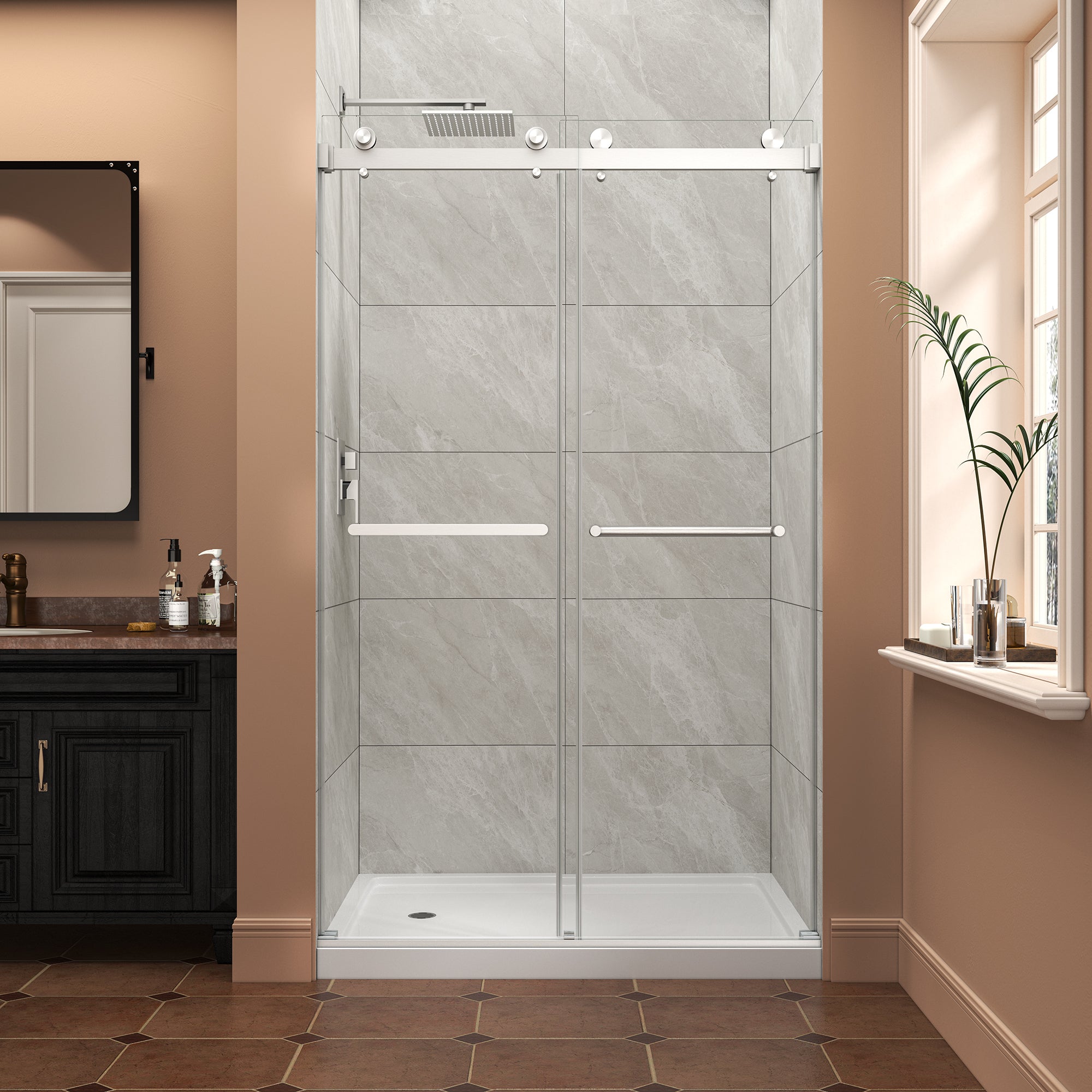 43-48"W x 76"H Frameless Bypass Shower Doors