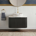 Floating Bathroom Vanity with Matte Stone White Round Ceramic Basin