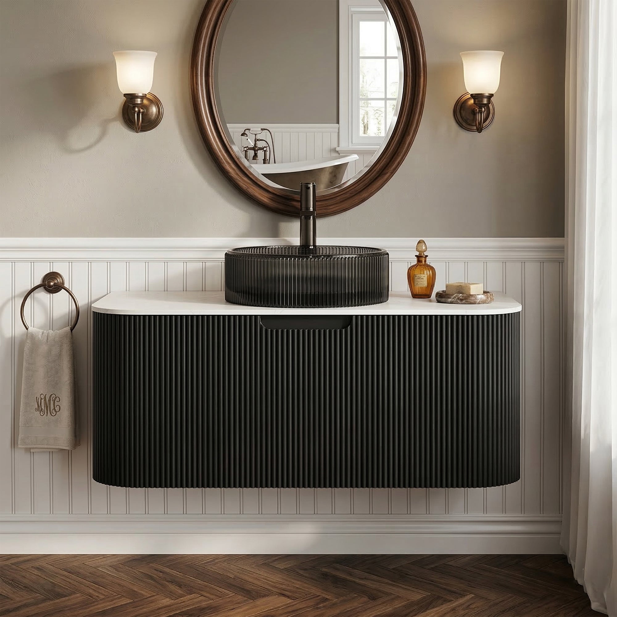 Floating Bathroom Vanity with Black Ceramic Vessel Basin