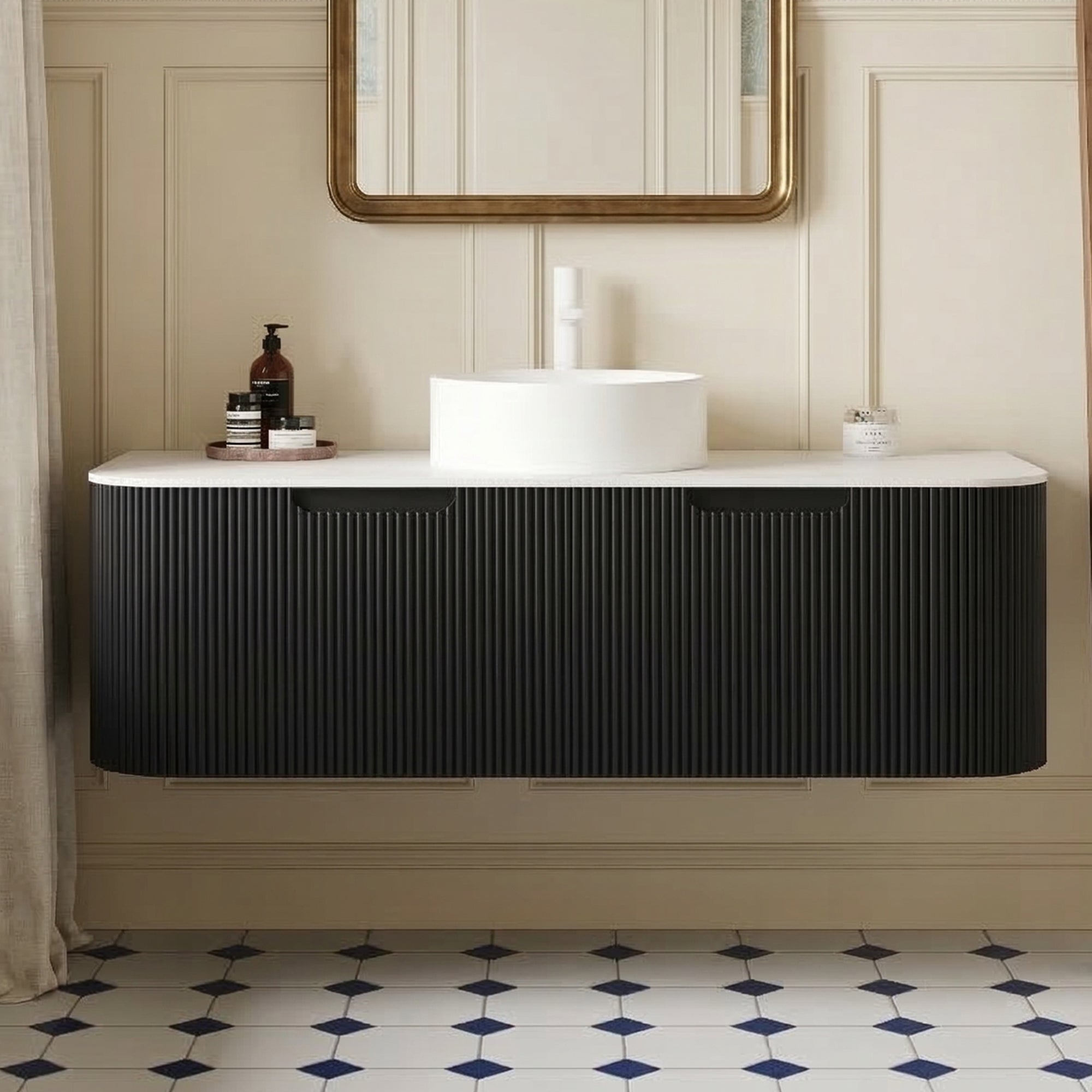 Floating Bathroom Vanity with White Round Ceramic Basin