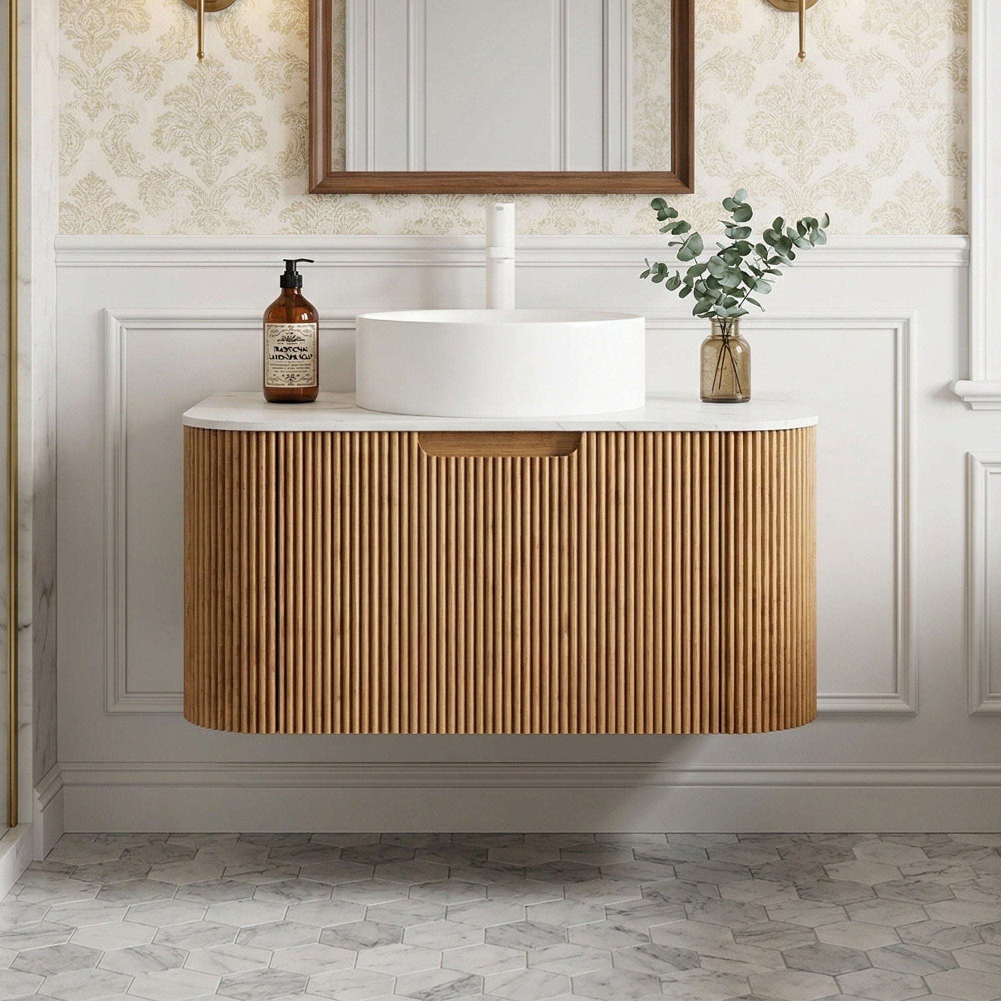 Floating Bathroom Vanity with White Round Ceramic Basin