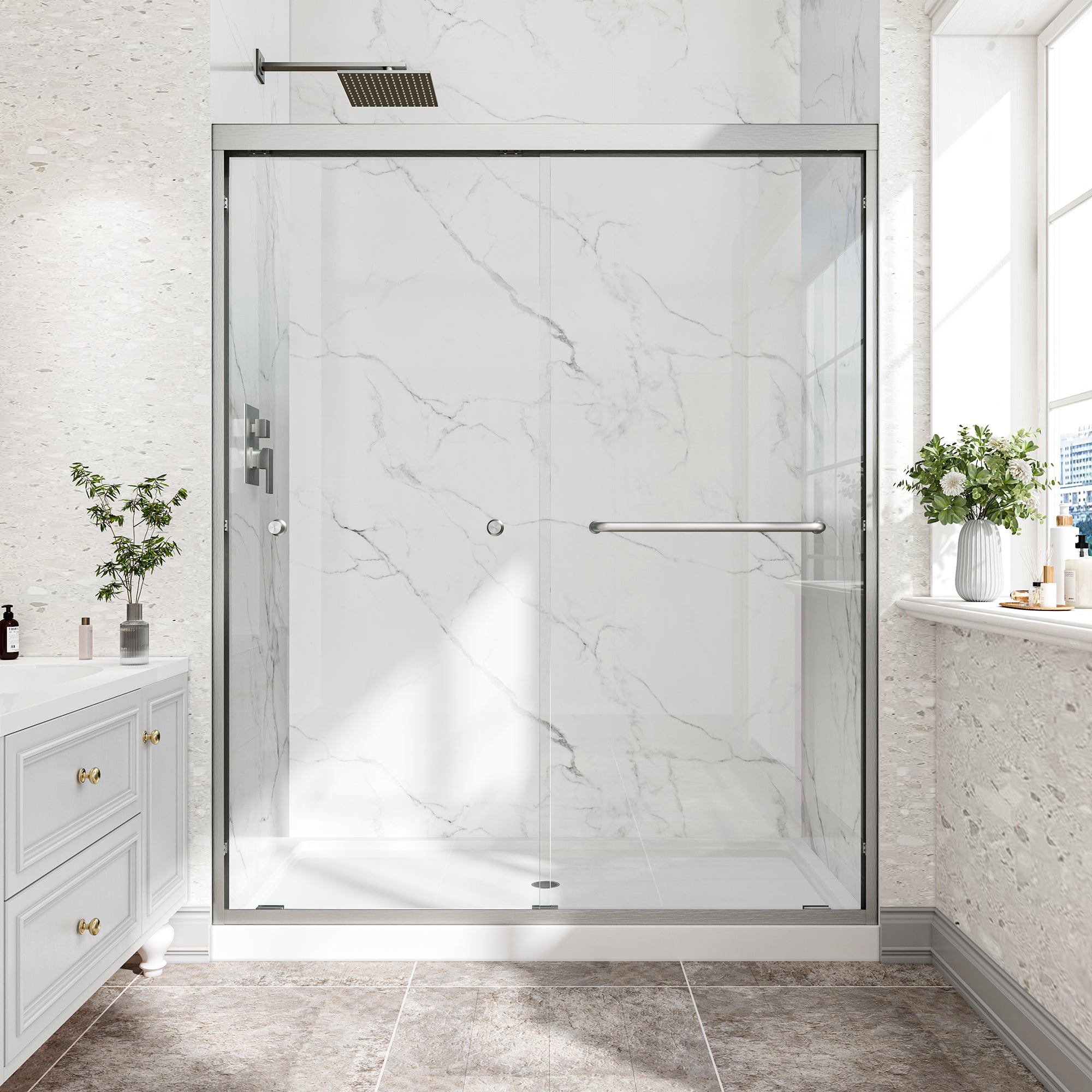 55-60" W x 76" H Double Bypass Sliding Shower Doors with Frame